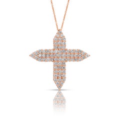Superbe collier de 2,41ct de diamants avec pendentif en forme de croix en or rose 18k