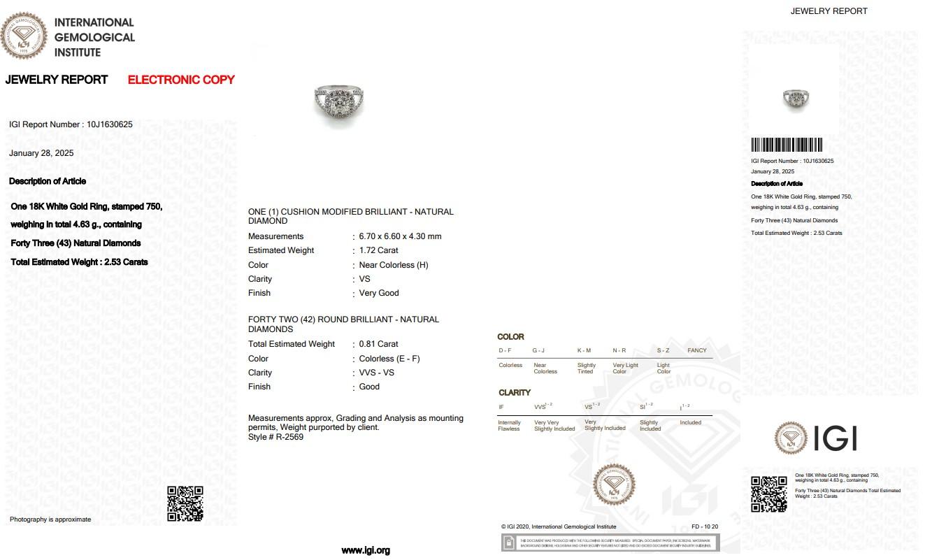 Women's Stunning 2.53ct Diamonds Halo Ring in 18k White Gold - IGI Certified