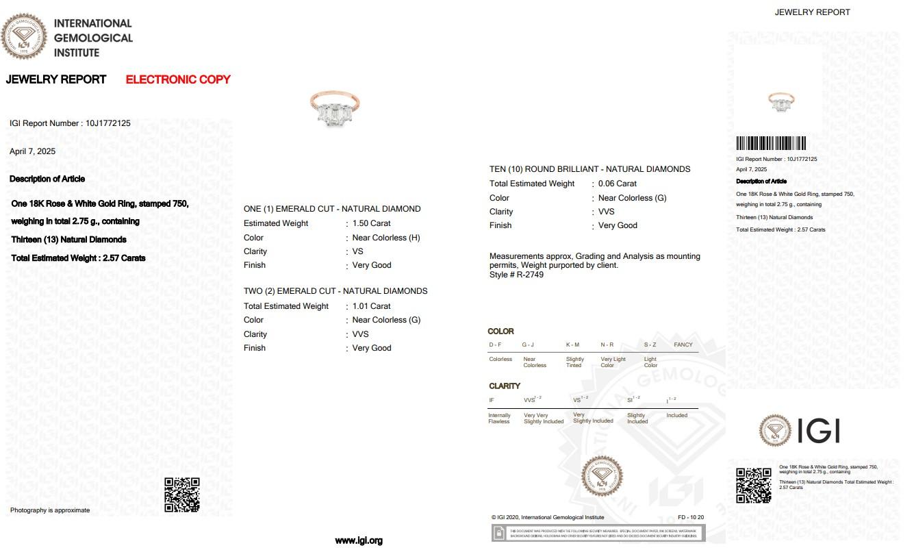 Stupendo anello con 2,57 carati di diamanti in oro rosa e bianco 18k - certificato IGI in vendita 1