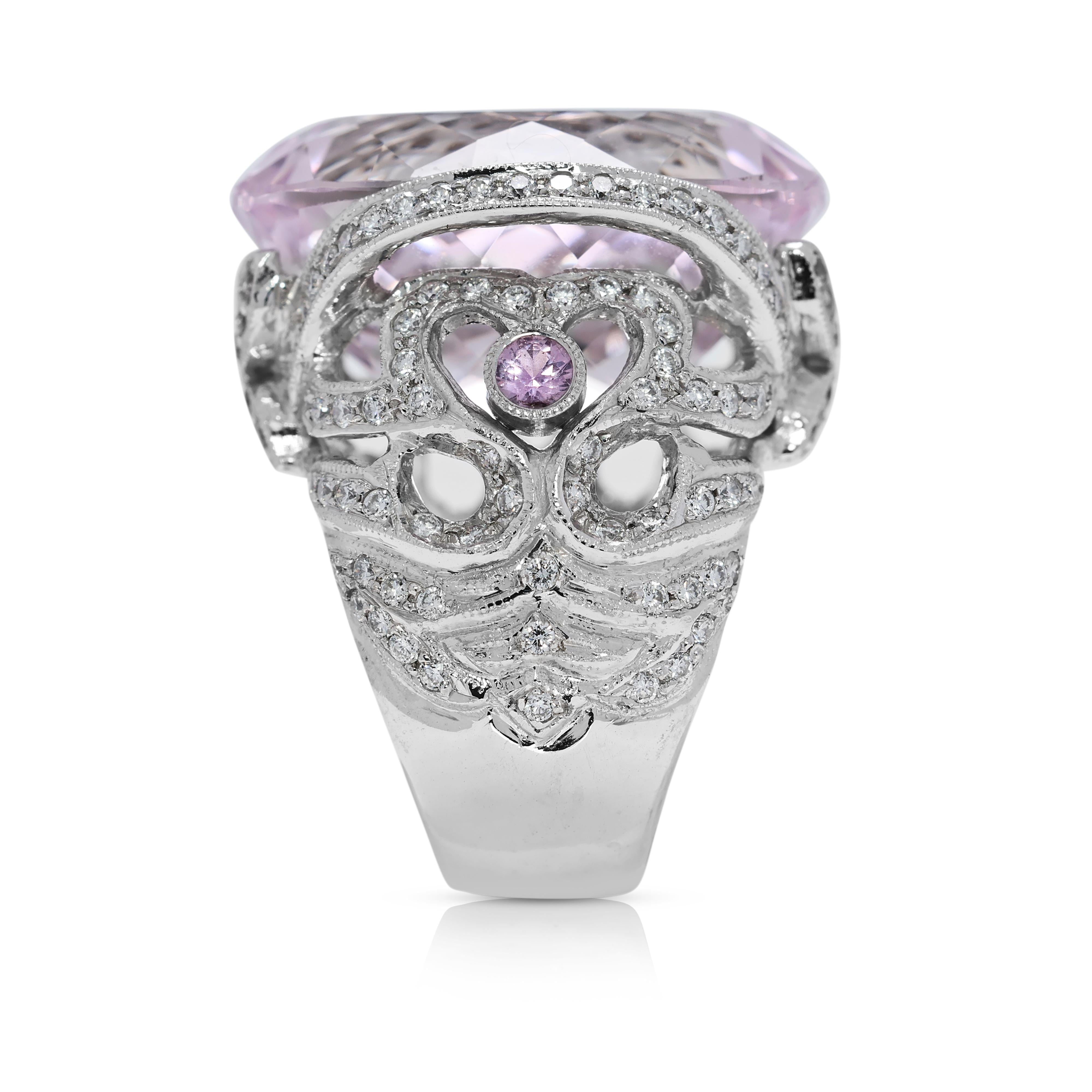 Women's Stunning 25.7ct Kunzite and Natural Diamonds Dome Ring in 18K White Gold For Sale