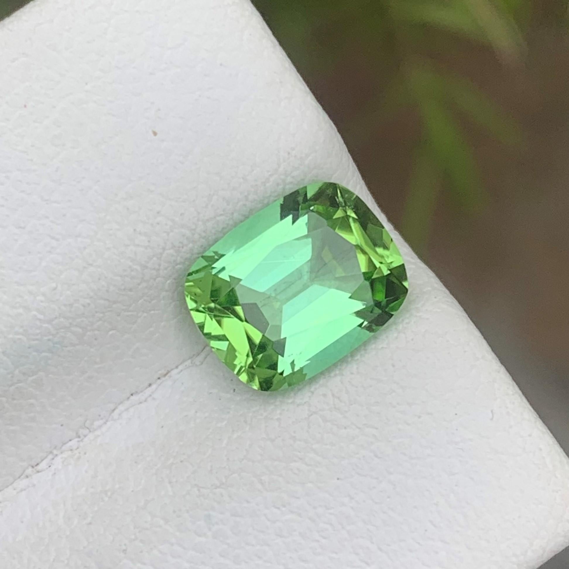 Gemstone Type : Tourmaline
Weight : 2.65 Carats
Dimensions : 9.4x7.4x5.1 Mm
Origin : Kunar Afghanistan
Clarity : Eye Clean
Shape: Cushion
Color: Mintgreen
Certificate: On Demand
Basically, mint tourmalines are tourmalines with pastel hues of light