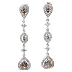Stunning 2.70ct Diamonds Fancy-Colored Drop Earrings in 18k White Gold