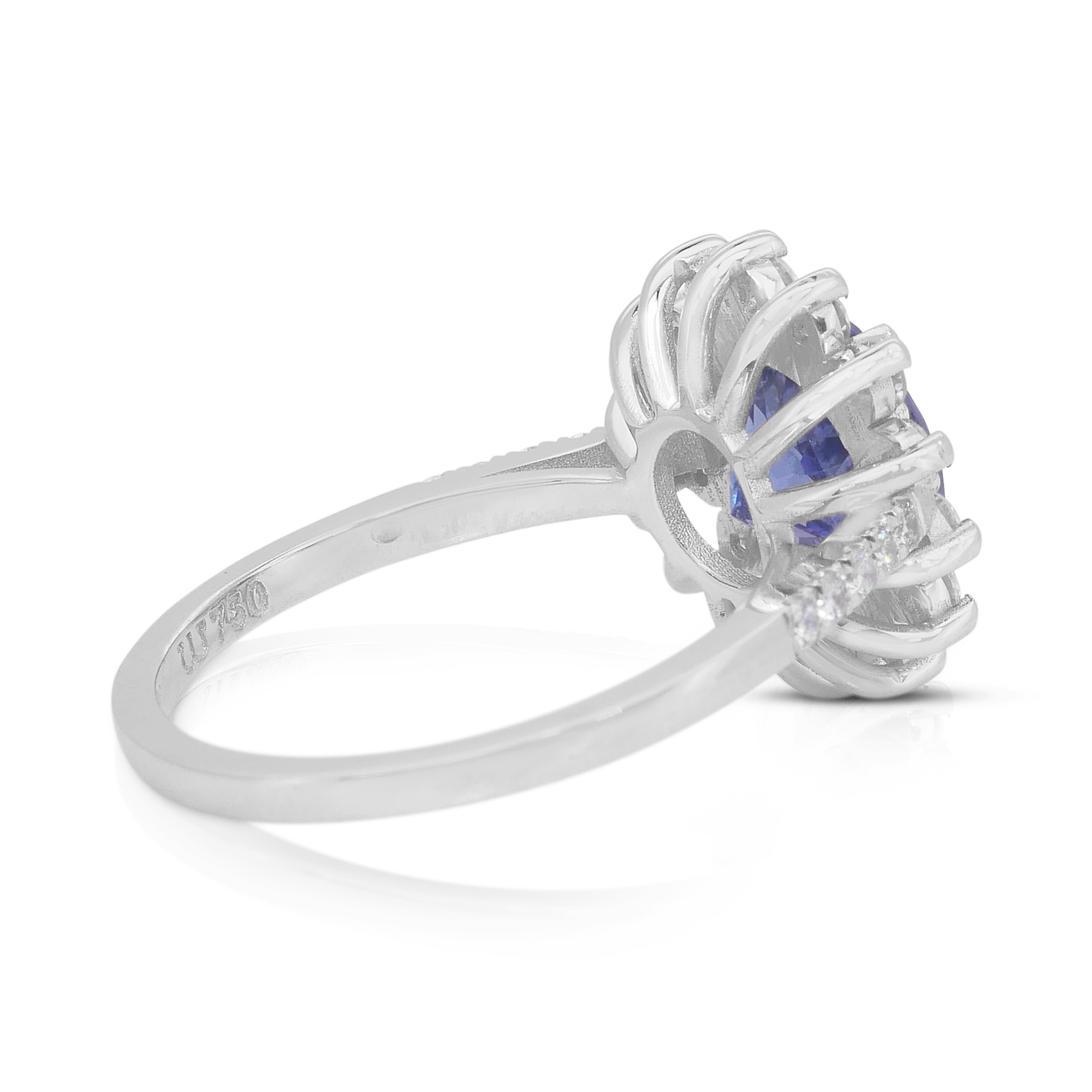 Round Cut Stunning 2.71ct Tanzanite and Diamonds Cluster Ring in 18k White Gold - IGI