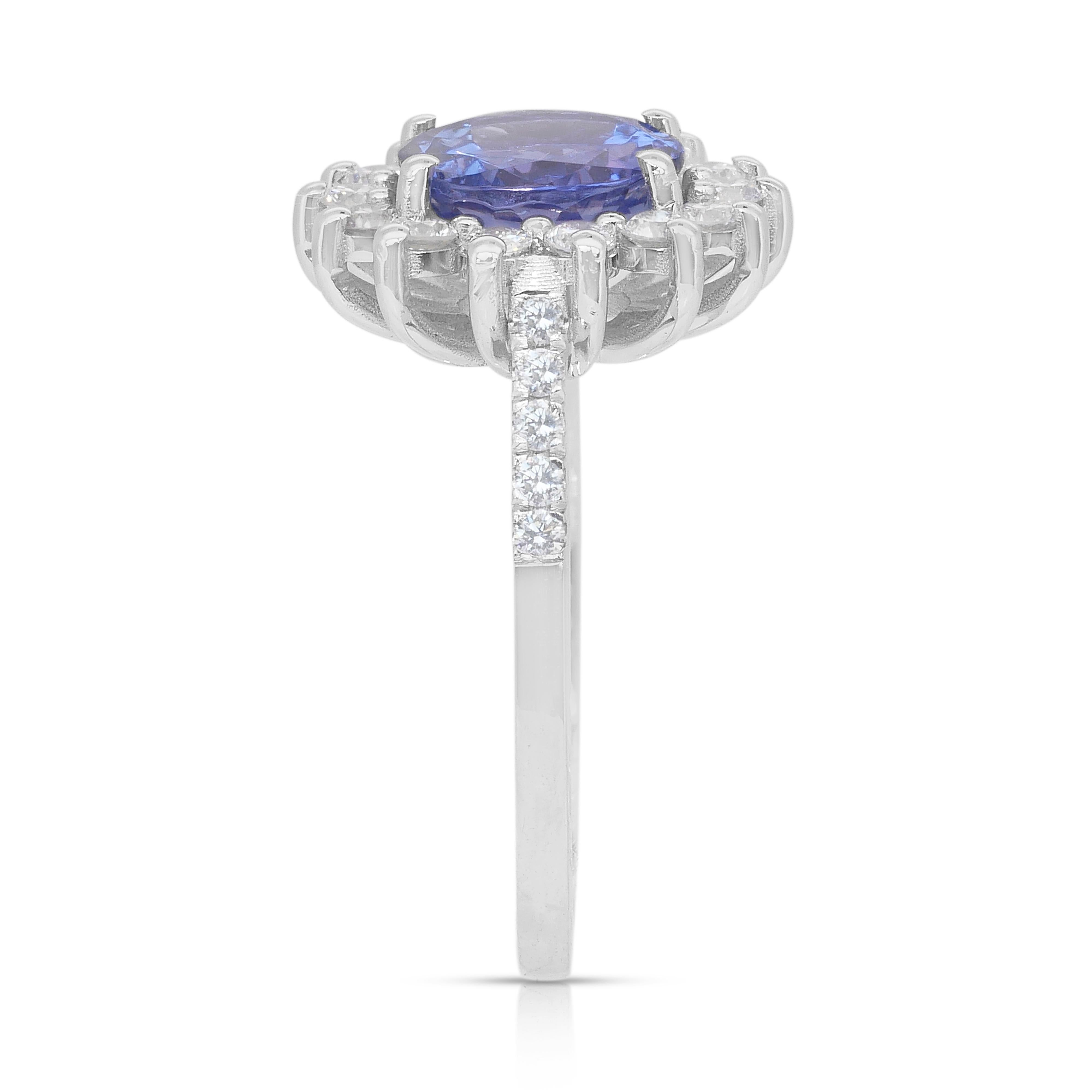 Stunning 2.71ct Tanzanite and Diamonds Cluster Ring in 18k White Gold - IGI 1