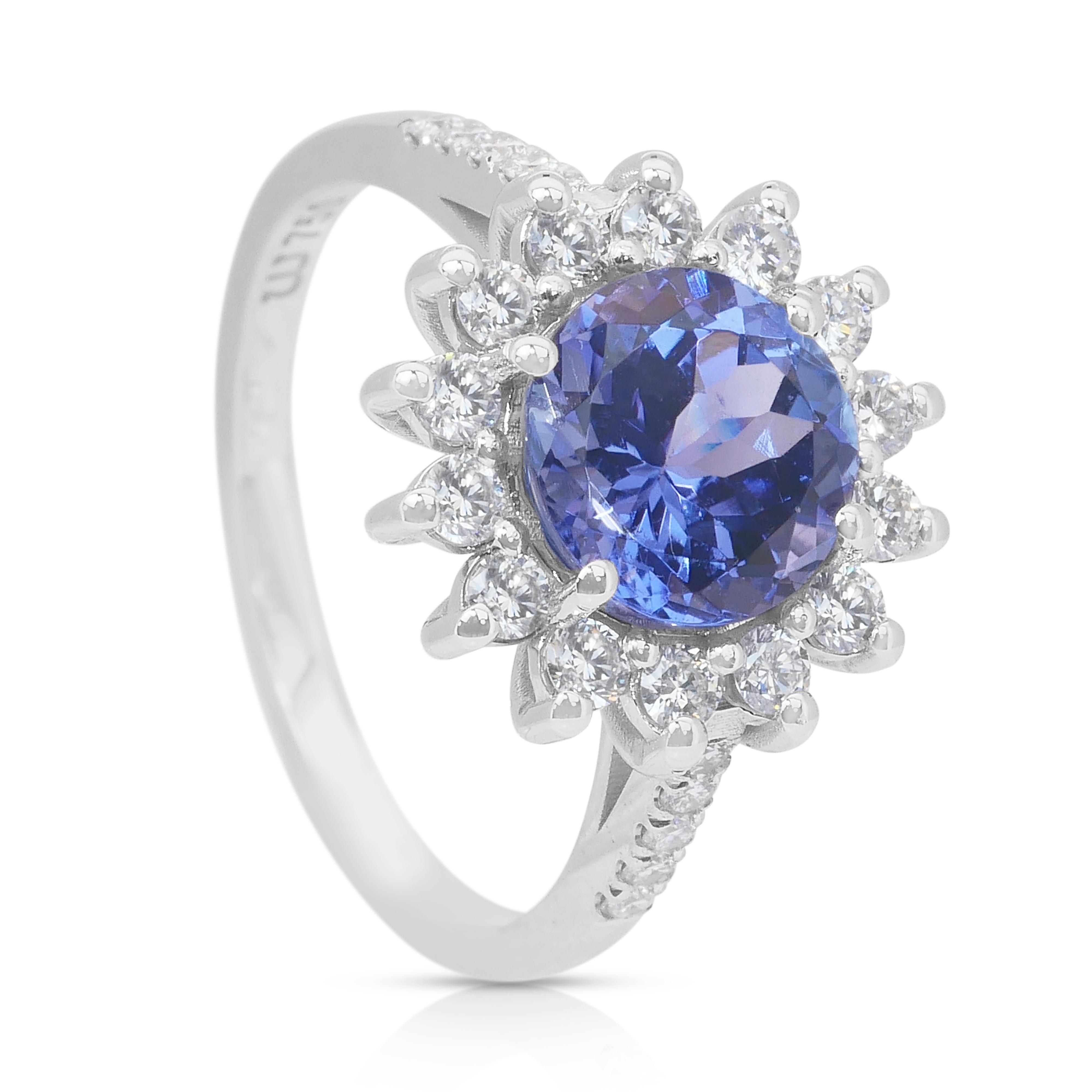 Stunning 2.71ct Tanzanite and Diamonds Cluster Ring in 18k White Gold - IGI 2