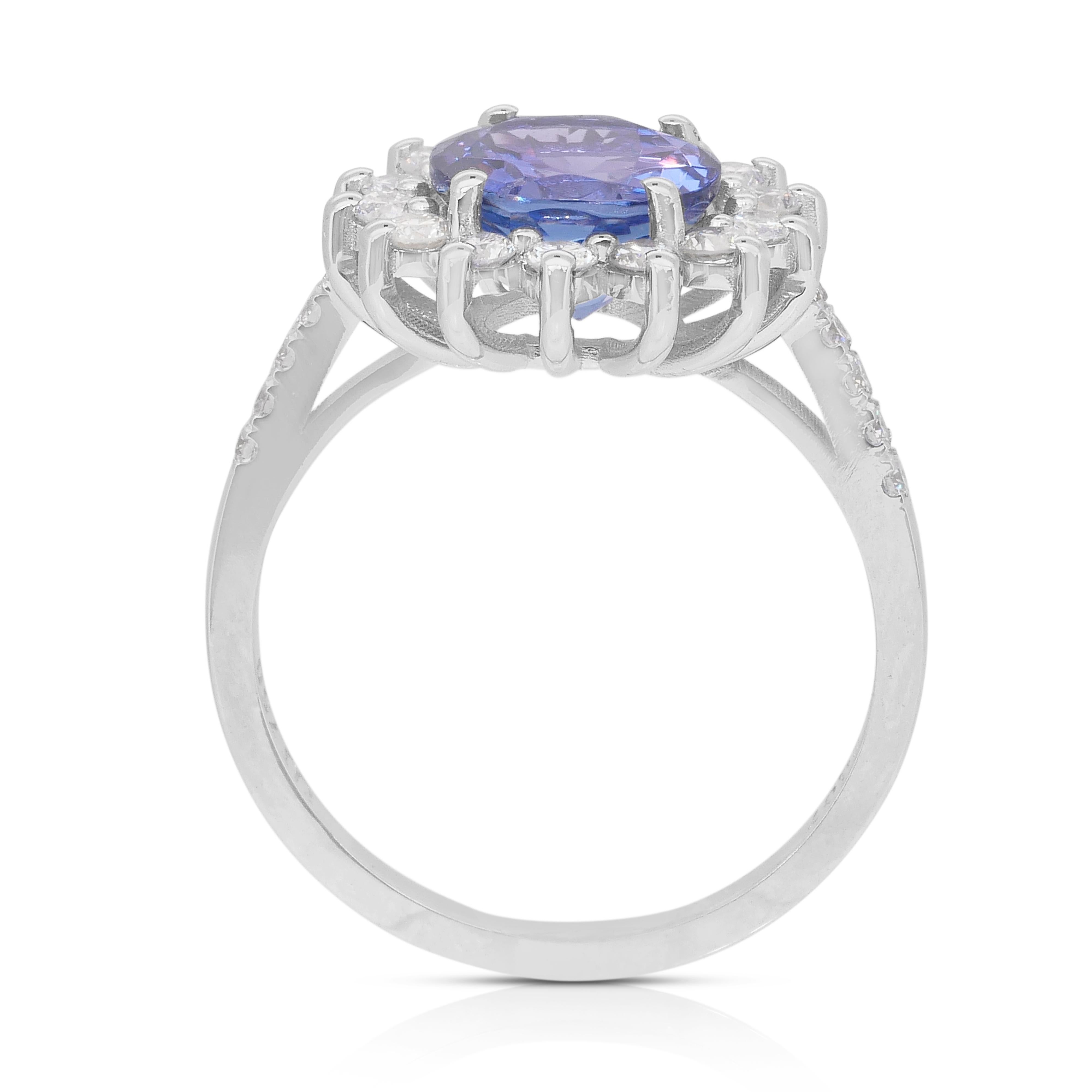 Stunning 2.71ct Tanzanite and Diamonds Cluster Ring in 18k White Gold - IGI 3