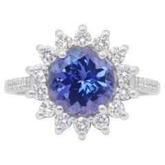 Stunning 2.71ct Tanzanite and Diamonds Cluster Ring in 18k White Gold - IGI