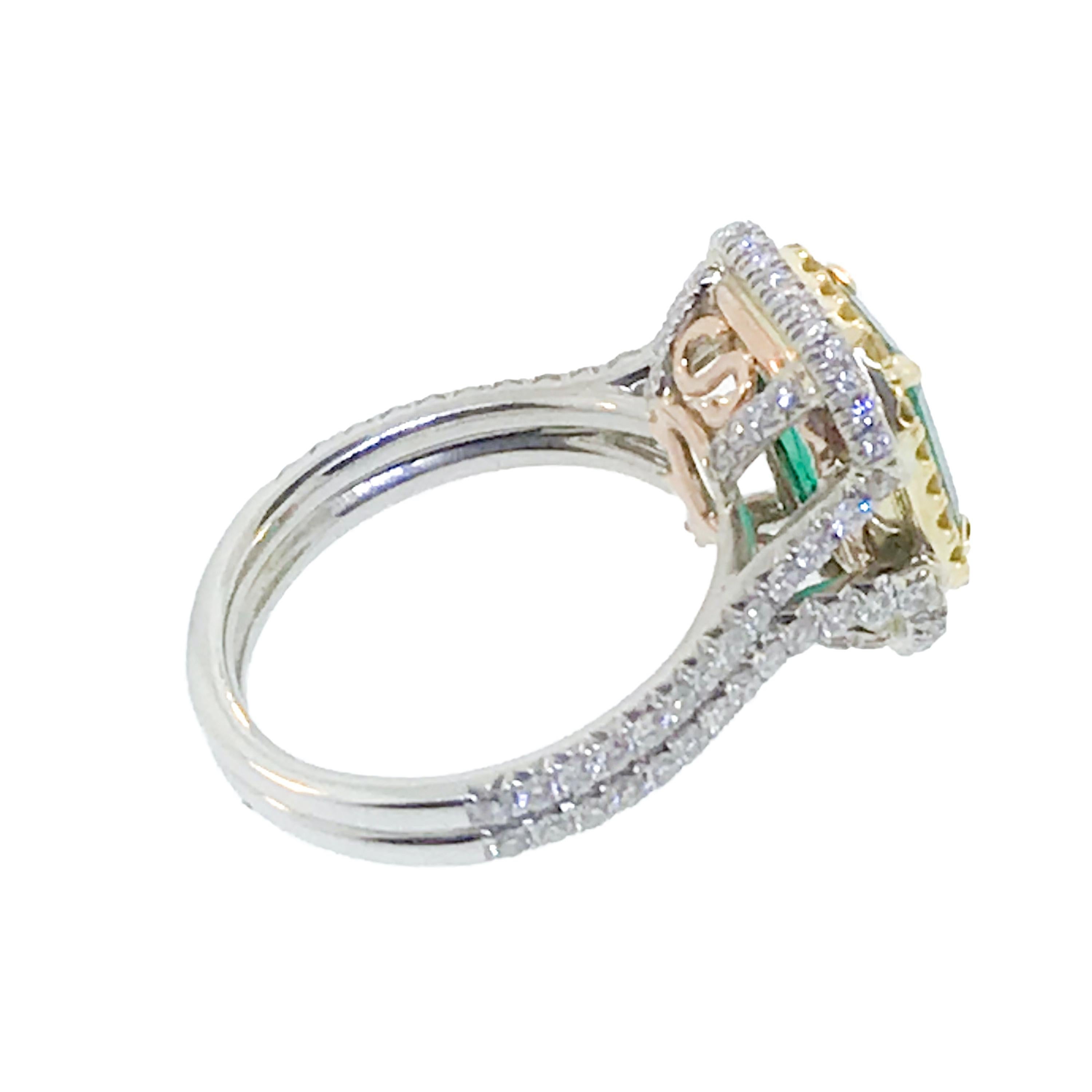 Emerald Cut Stunning 2.76 Carat Colombian Emerald and Diamond Ring For Sale