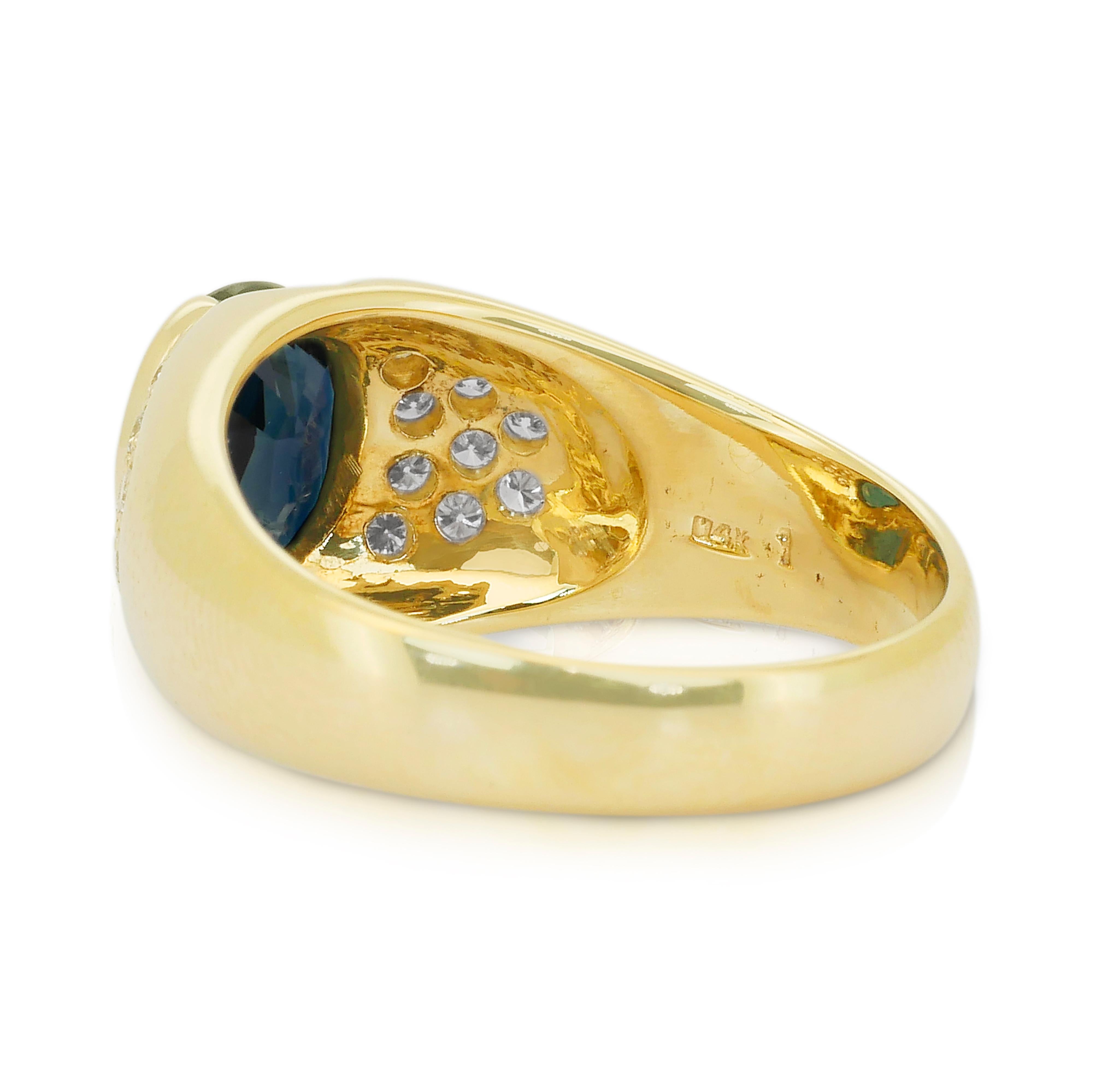 Donna Stupendo anello a grappolo con zaffiro e diamanti da 2,77 carati in oro giallo 14k in vendita