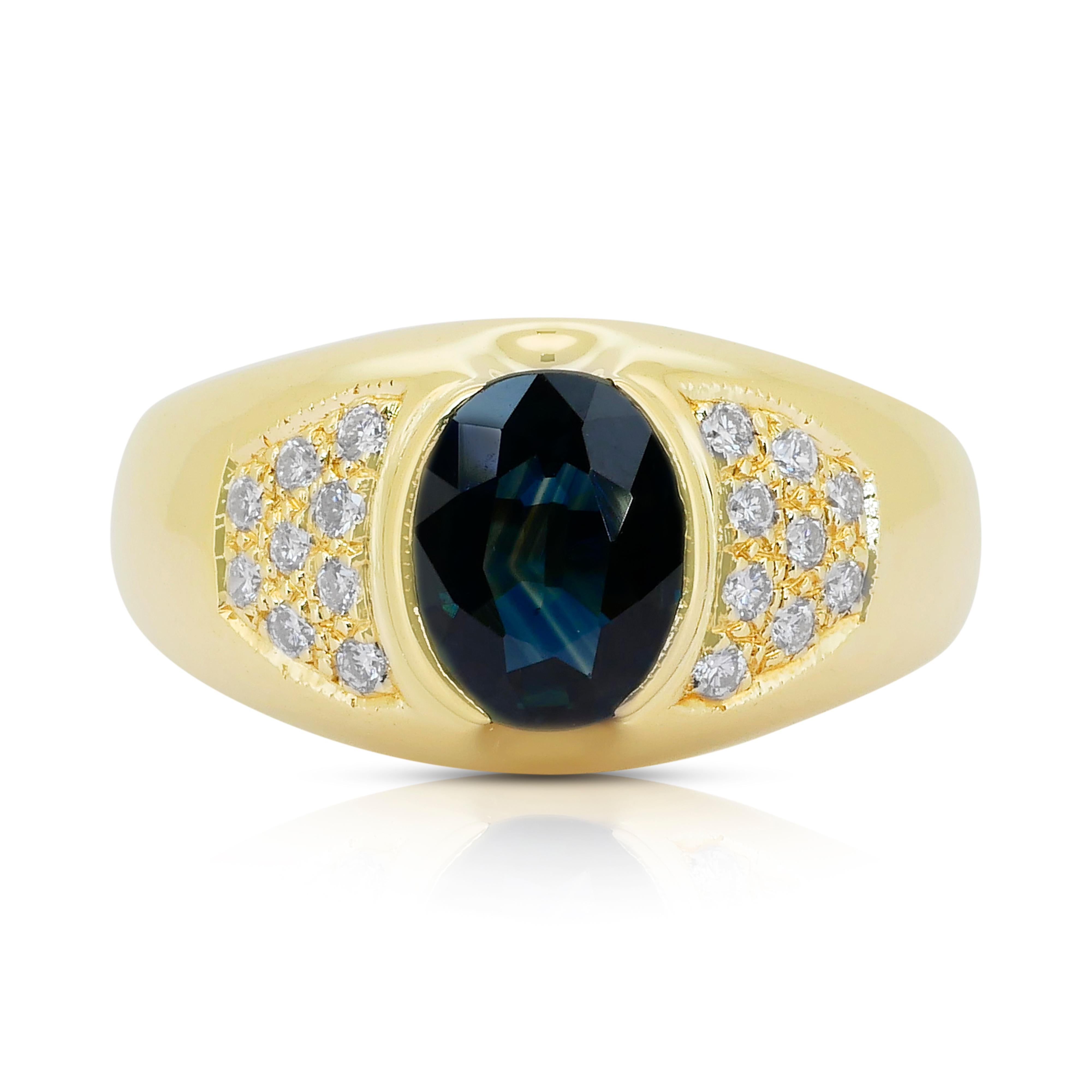 Stupendo anello a grappolo con zaffiro e diamanti da 2,77 carati in oro giallo 14k in vendita 4