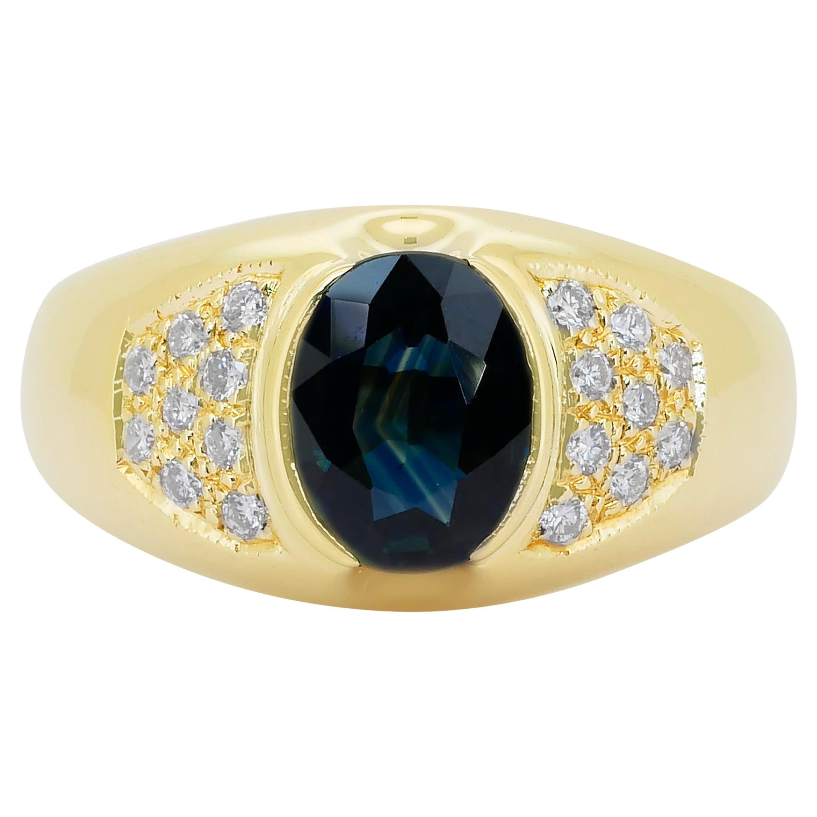 Stunning 2.77ct Sapphire and Diamonds Cluster Ring in 14k Yellow Gold