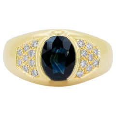 Superbe bague grappe de saphirs de 2,77 carats et diamants en or jaune 14 carats
