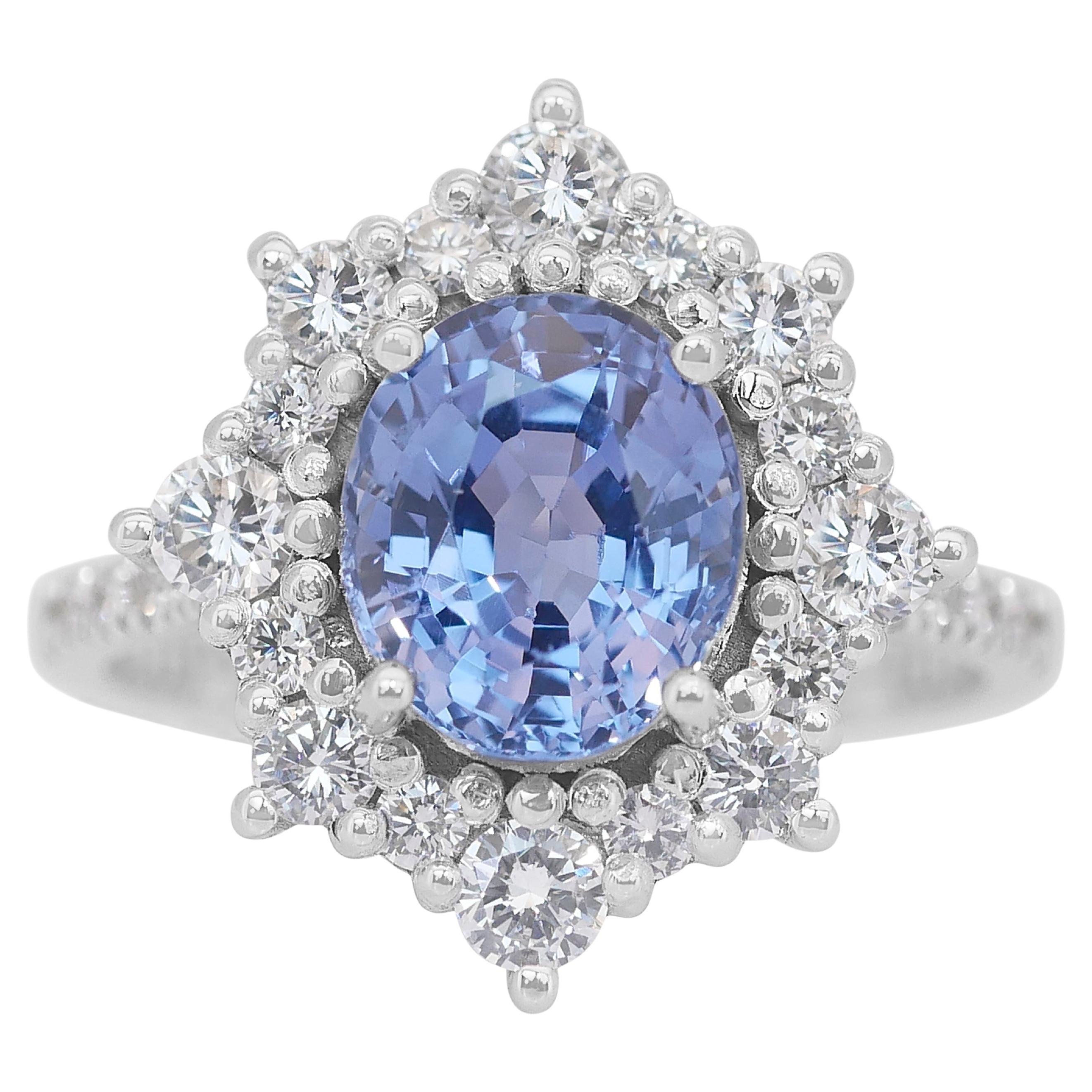 Stunning 2.78ct Sapphire and Diamonds Cluster Ring in 18k White Gold
