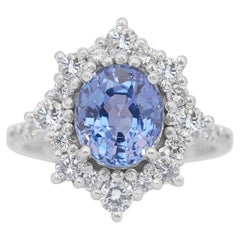 Stunning 2.78ct Sapphire and Diamonds Cluster Ring in 18k White Gold