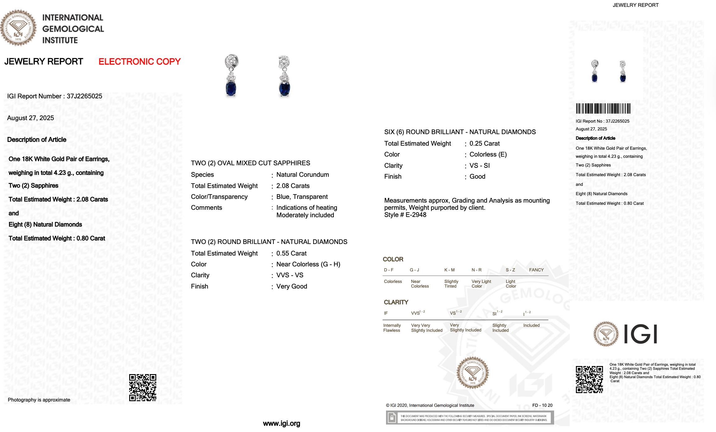 Atemberaubende 2,88ct Saphire und Diamanten Tropfenohrringe in 18k Weißgold Damen im Angebot