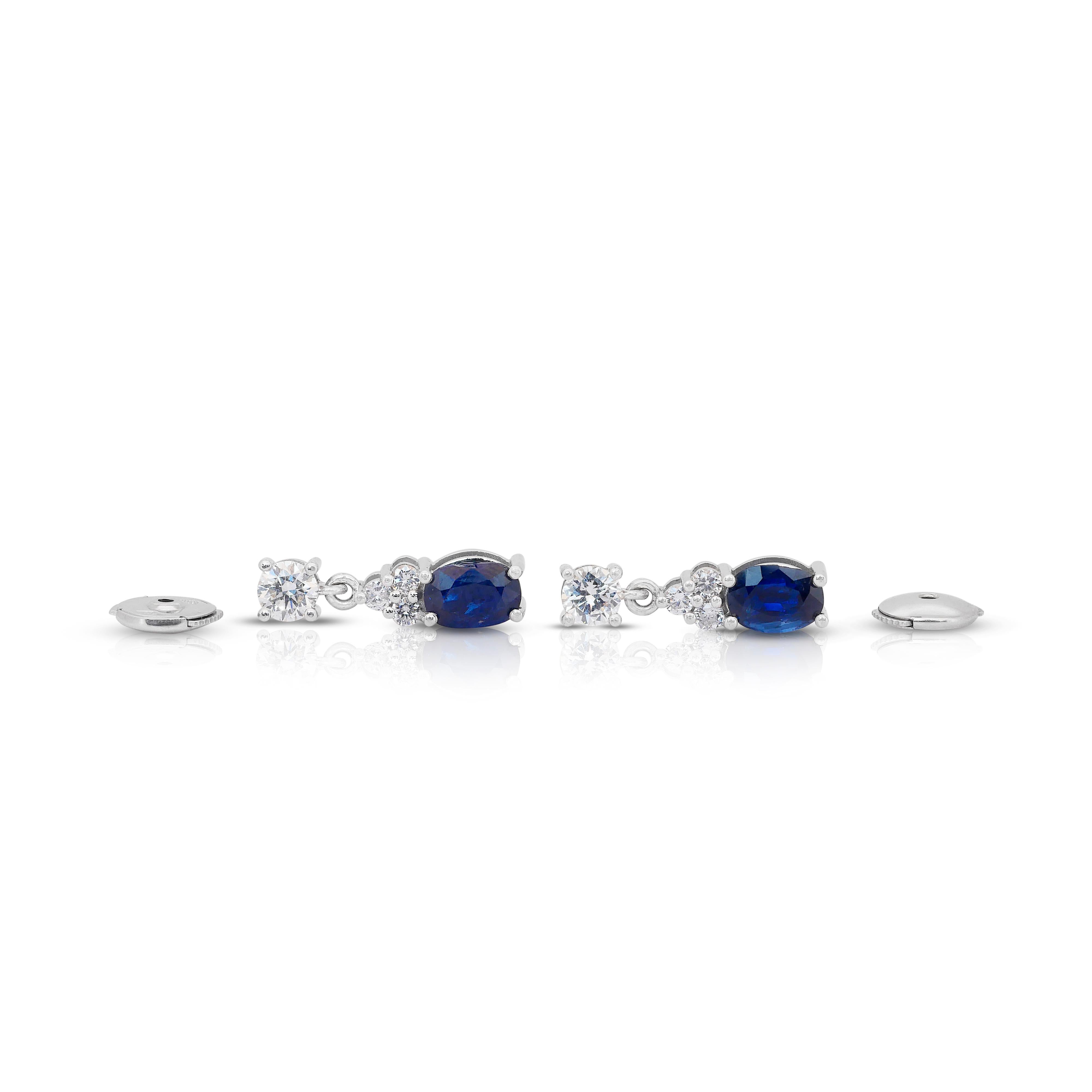 Atemberaubende 2,88ct Saphire und Diamanten Tropfenohrringe in 18k Weißgold im Angebot 4