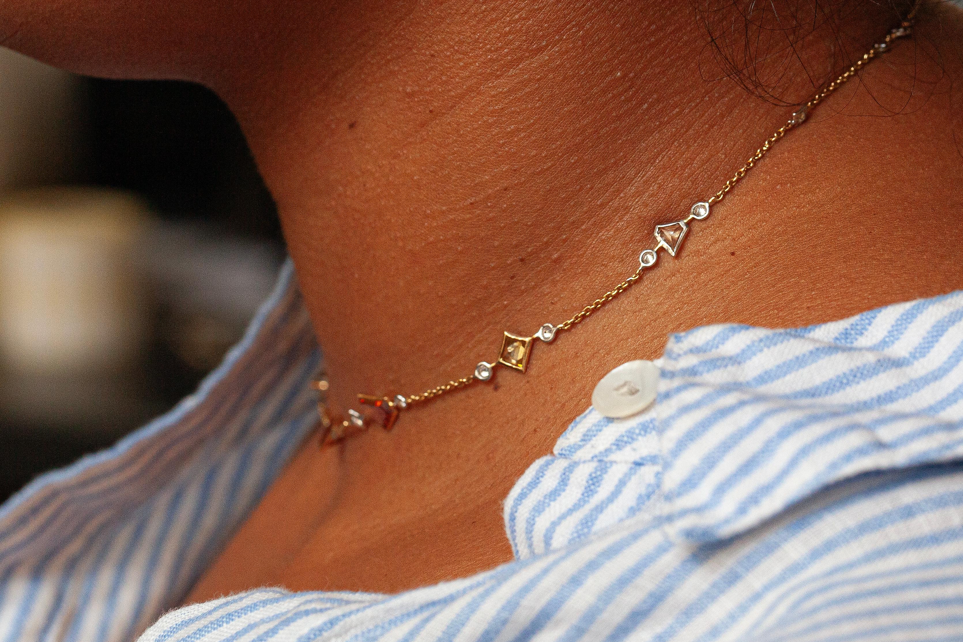 We are almost lost for words when it comes to this gorgeous 29-stone diamond necklace, which is new-in to our collection.

Set with an array of fancy coloured and cut yellow and brown diamonds, and accentuated by beautiful colourless round brilliant