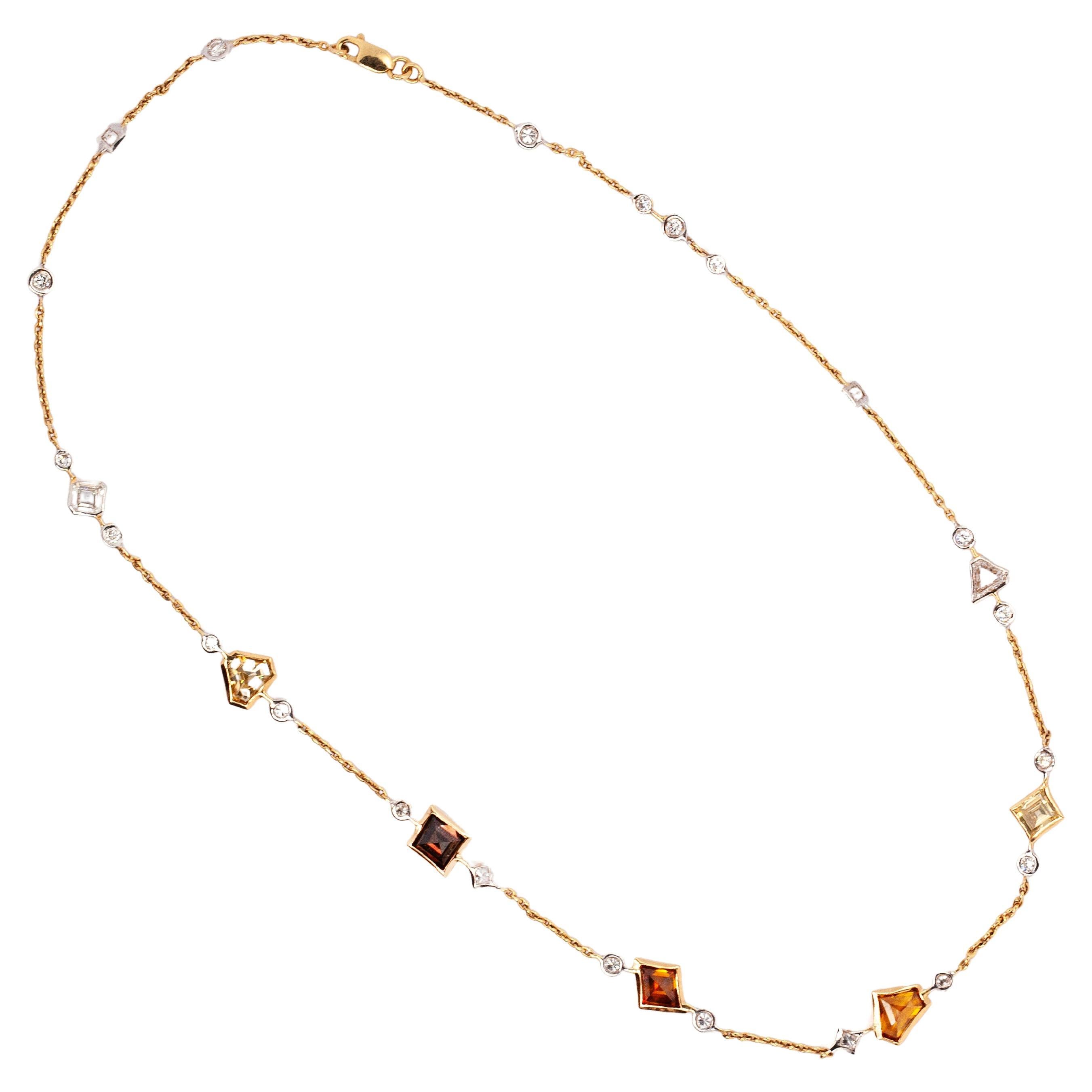 Brilliant Cut Stunning 29-Stone Fancy Cut Diamond Necklace in 18 Carat Yellow and White Gold For Sale