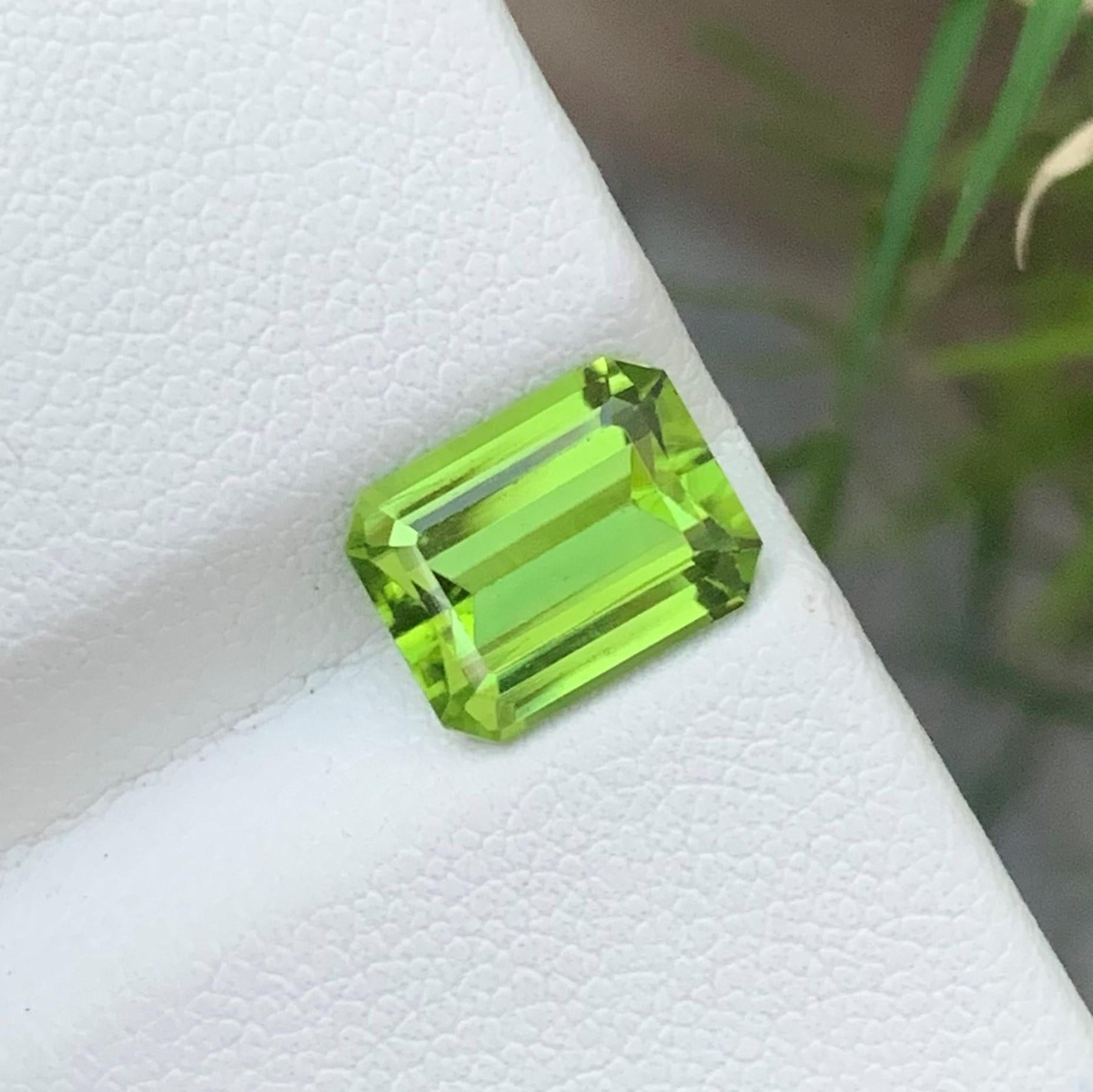 Gemstone Type : Peridot
Weight : 2.95 Carats
Dimension: 9.5x7.4x4.7 Mm 
Origin : Suppat Valley Pakistan
Clarity : Eye Clean
Certificate: On Demand
Color: Green
Treatment: Non
Shape: Emerald
It helps cure diseases related to lungs, breasts,