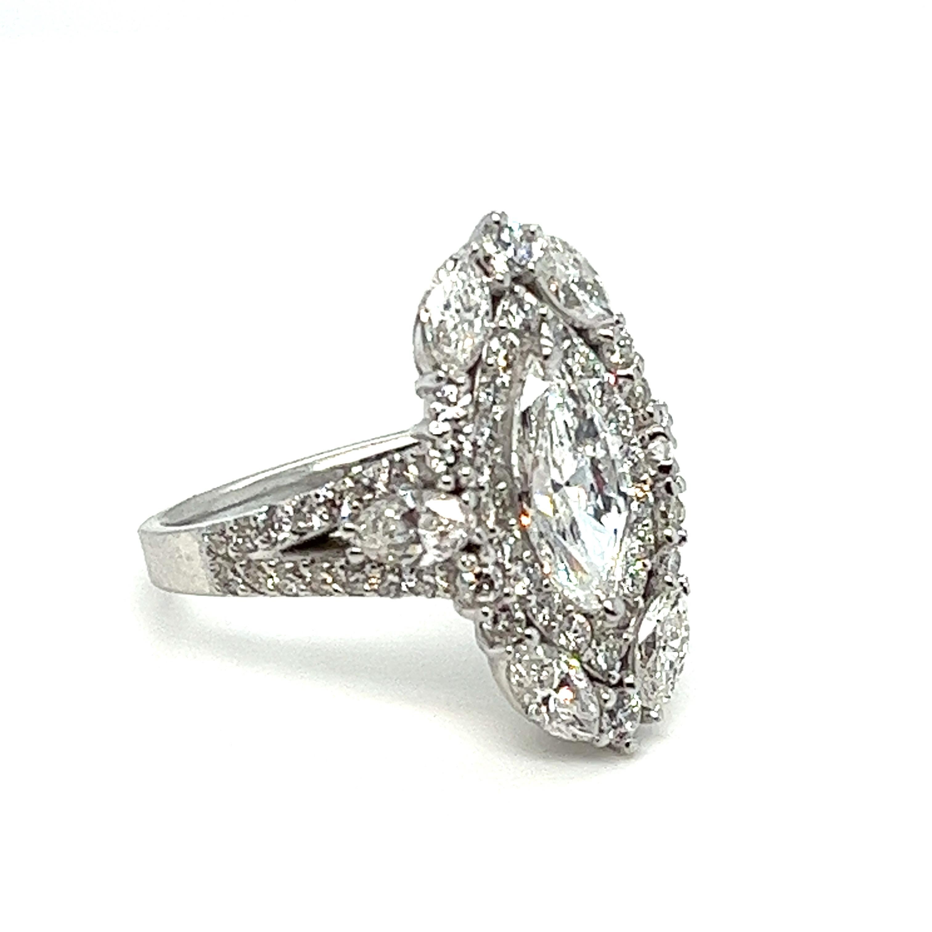 Contemporary Stunning 2.99 Carat Total Weight Marquise Diamond Ring in 18K White Gold For Sale