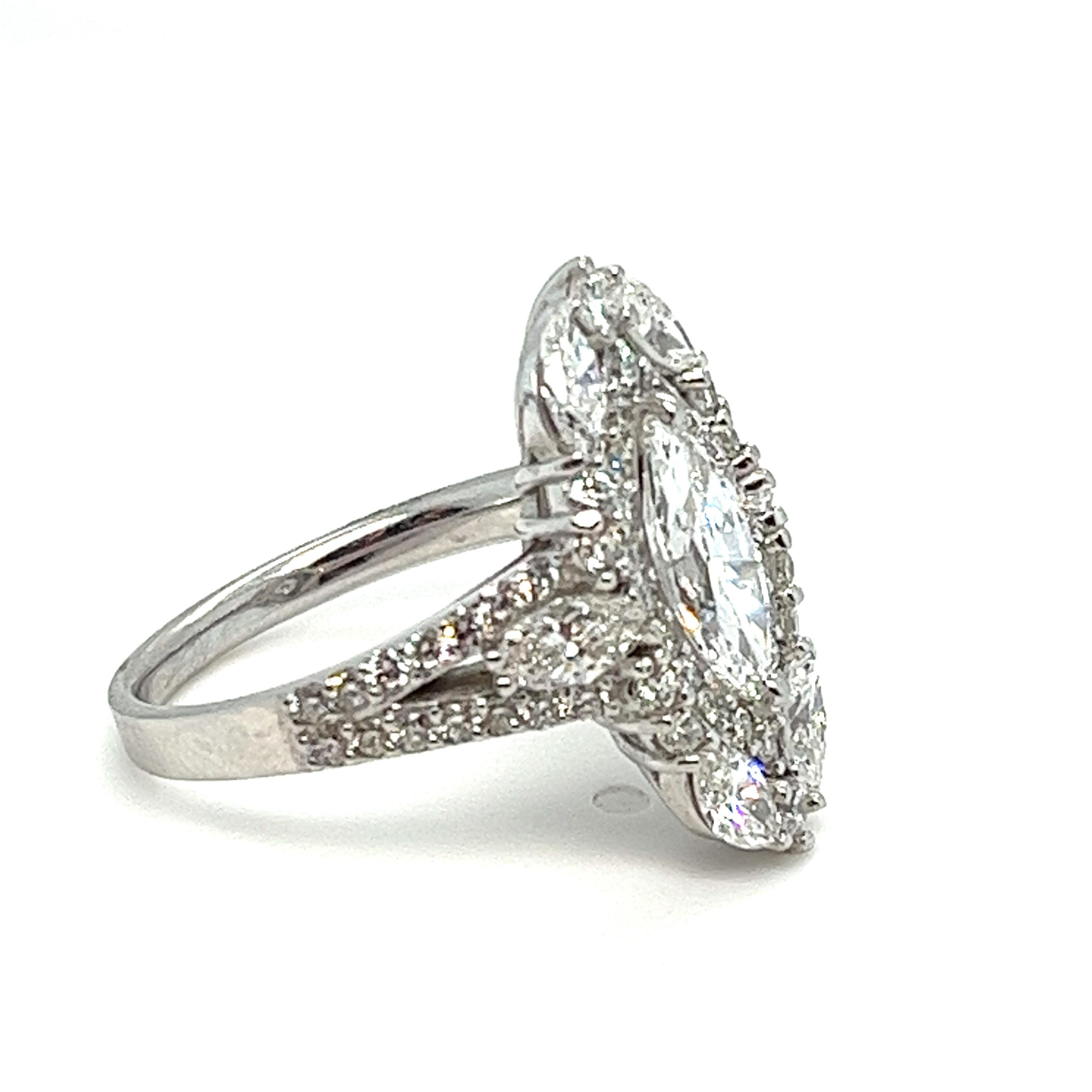 Marquise Cut Stunning 2.99 Carat Total Weight Marquise Diamond Ring in 18K White Gold For Sale