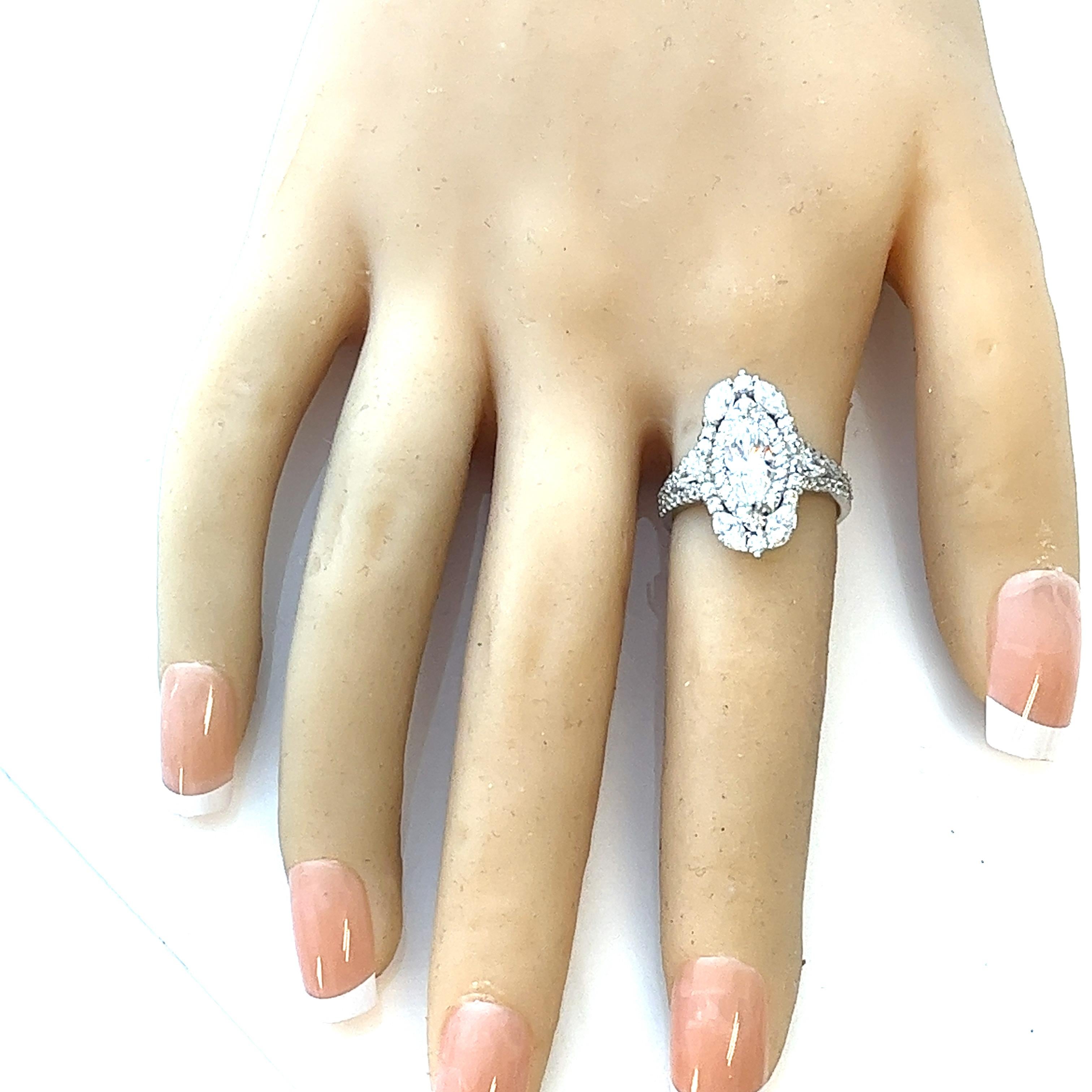 Women's or Men's Stunning 2.99 Carat Total Weight Marquise Diamond Ring in 18K White Gold For Sale
