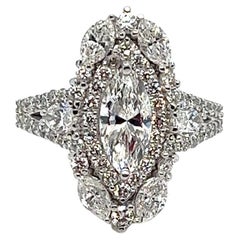 Stunning 2.99 Carat Total Weight Marquise Diamond Ring in 18K White Gold