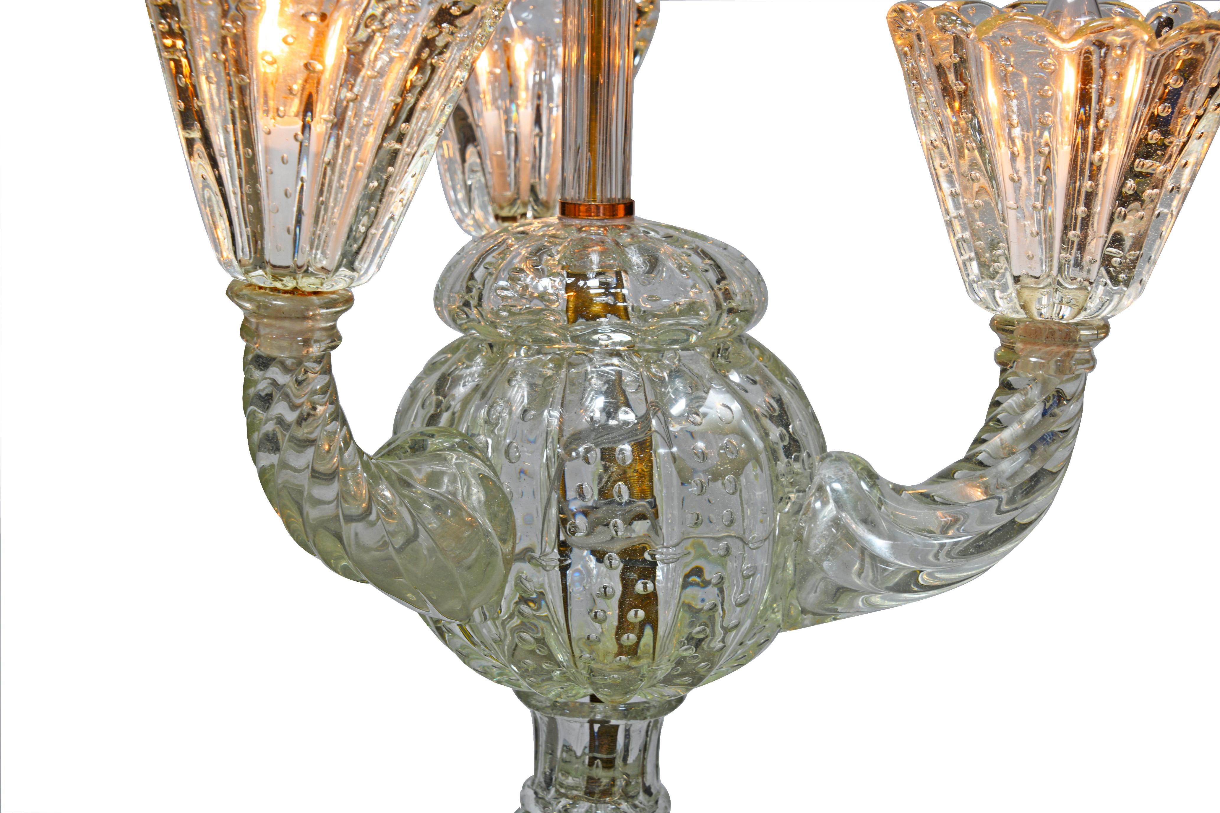 Hand gegossen Murano Glas Vintage dreiarmigen Kronleuchter Anhänger im Zustand „Hervorragend“ im Angebot in LA, CA