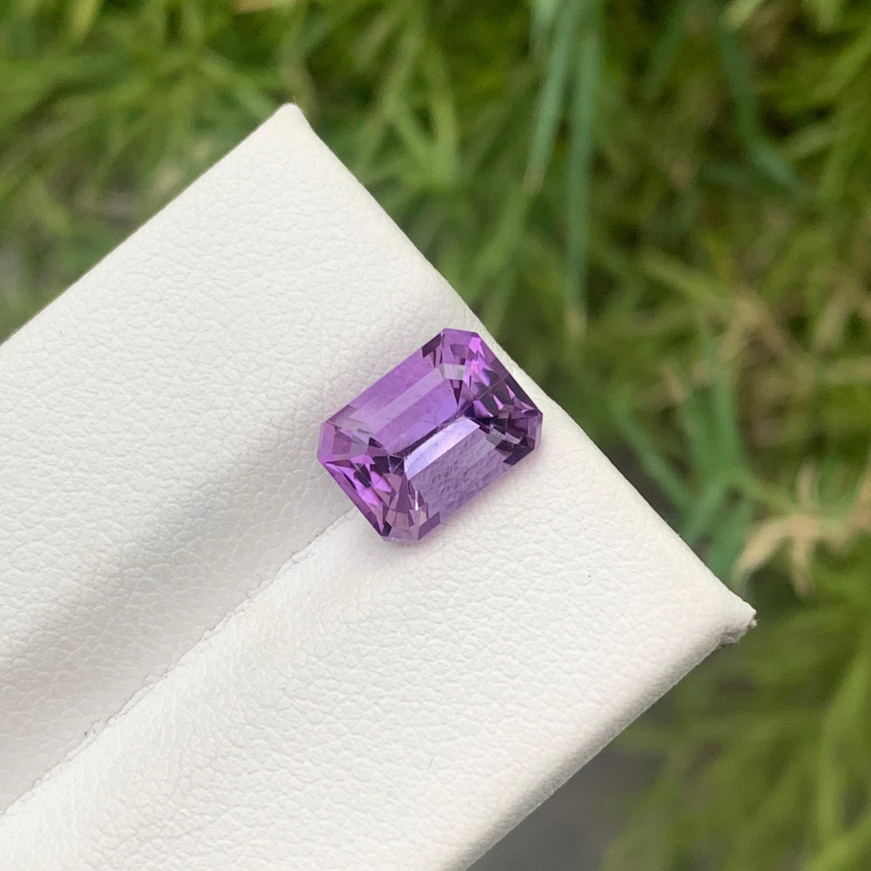 Arts and Crafts Stunning 3 Carat Natural Emerald Cut Faceted Amethyst Gemstone from Brazil Mine For Sale