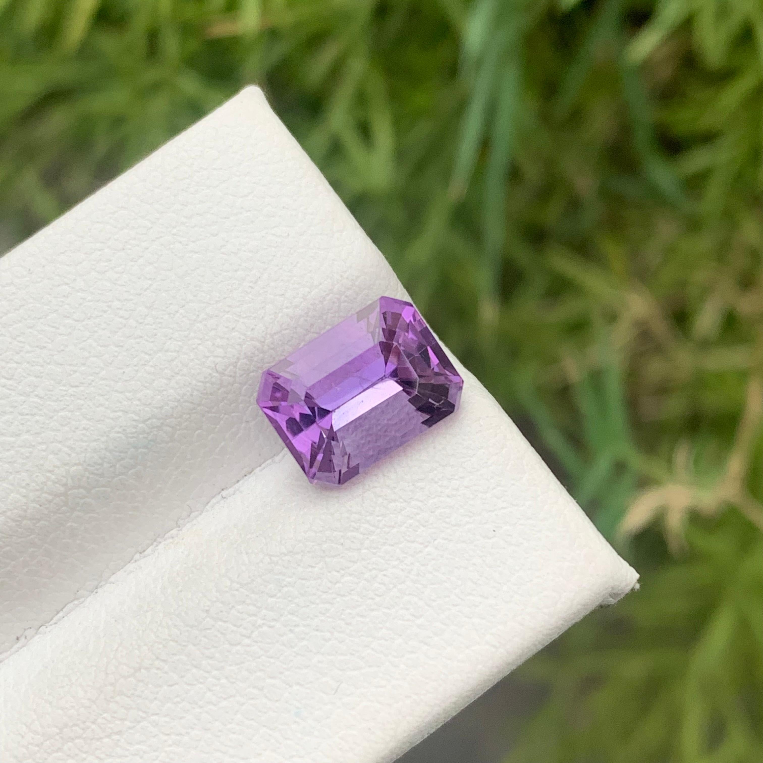 Stunning 3 Carat Natural Emerald Cut Faceted Amethyst Gemstone from Brazil Mine For Sale 1