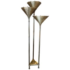 Stunning 3 Level Italian Brass Faux Bamboo Floor Lamp