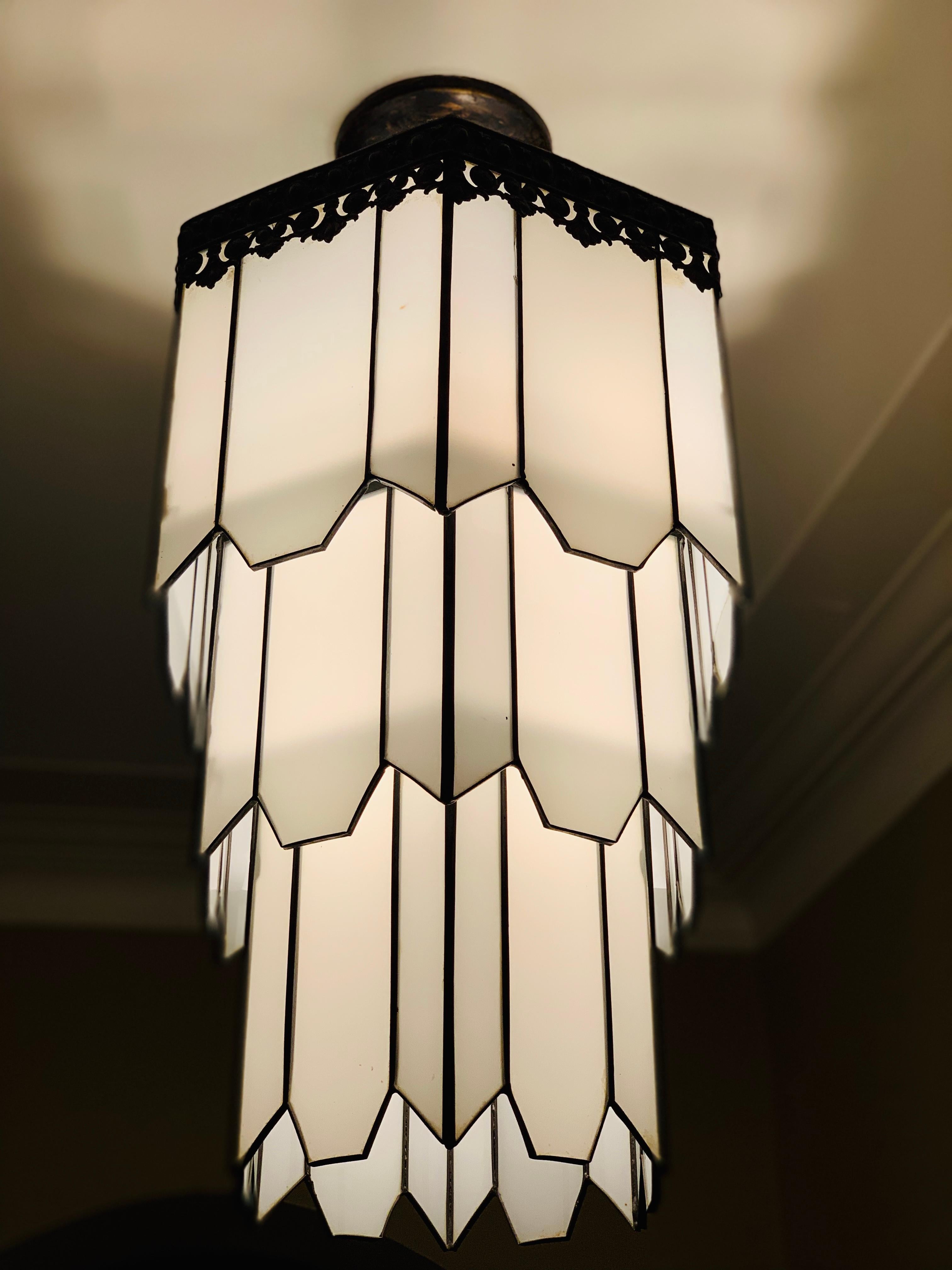 Stunning 3-Tier Milk Glass Chandelier In Good Condition In Brooklyn, NY