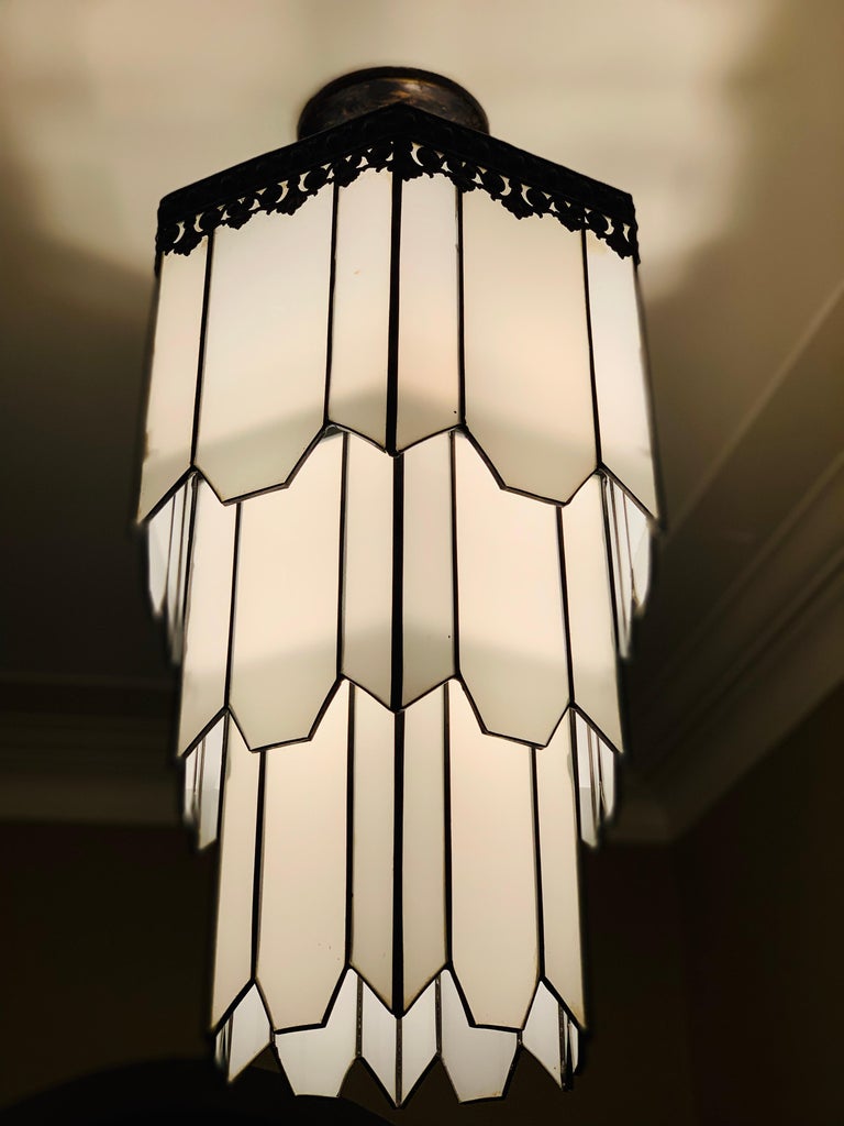 Stunning 3-Tier Milk Glass Chandelier at 1stDibs