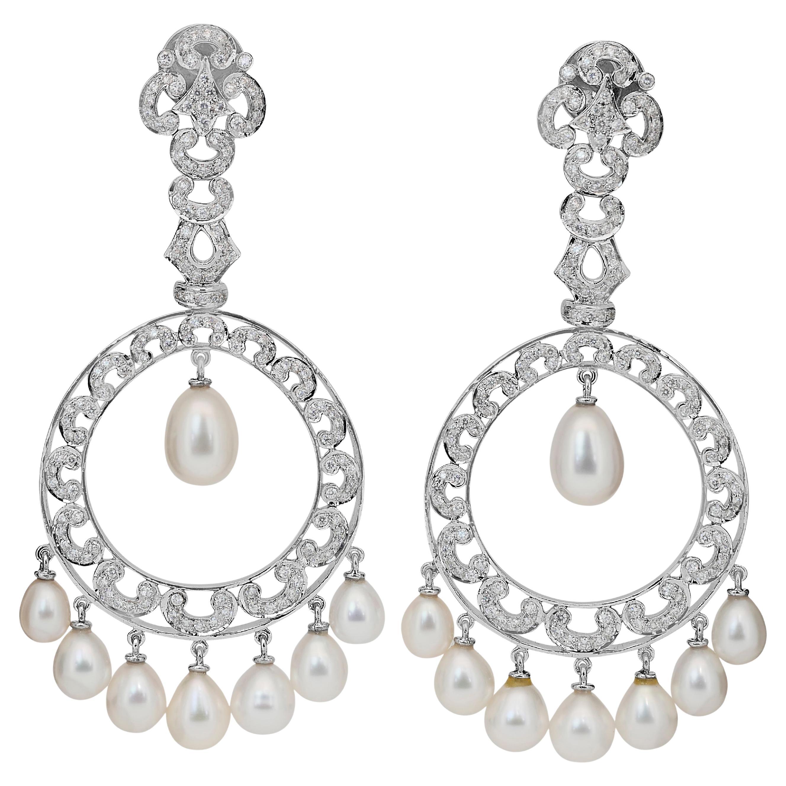 Stunning 3.00ct South Sea Cultured Pearls and Diamonds Drop Earrings