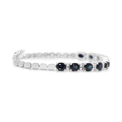 Stunning 3.02ct Blue Sapphire and Diamond Station Bracelet in 18K White Gold