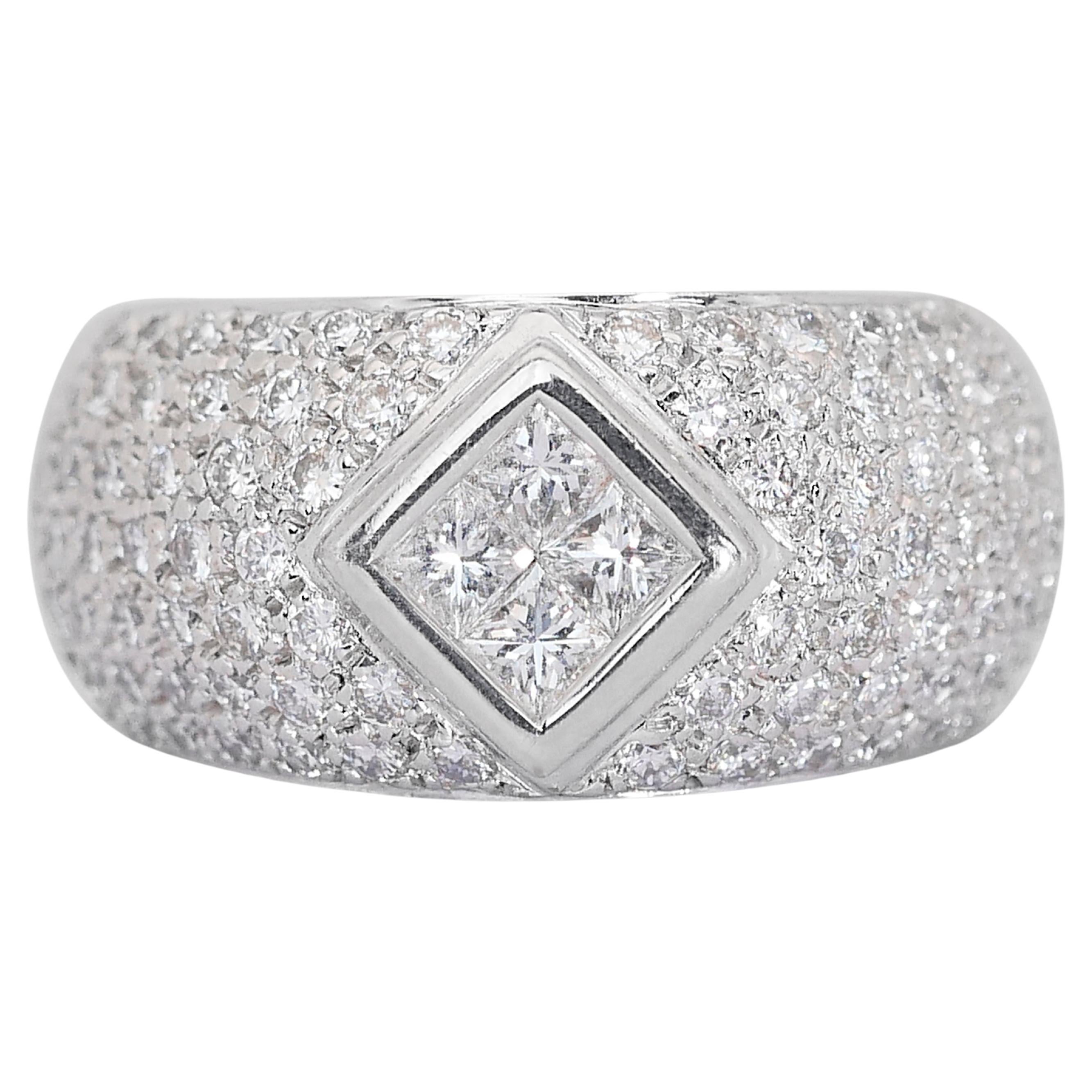 Stunning 3.15 ct Diamond Dome Ring in 18k White Gold - IGI Certified