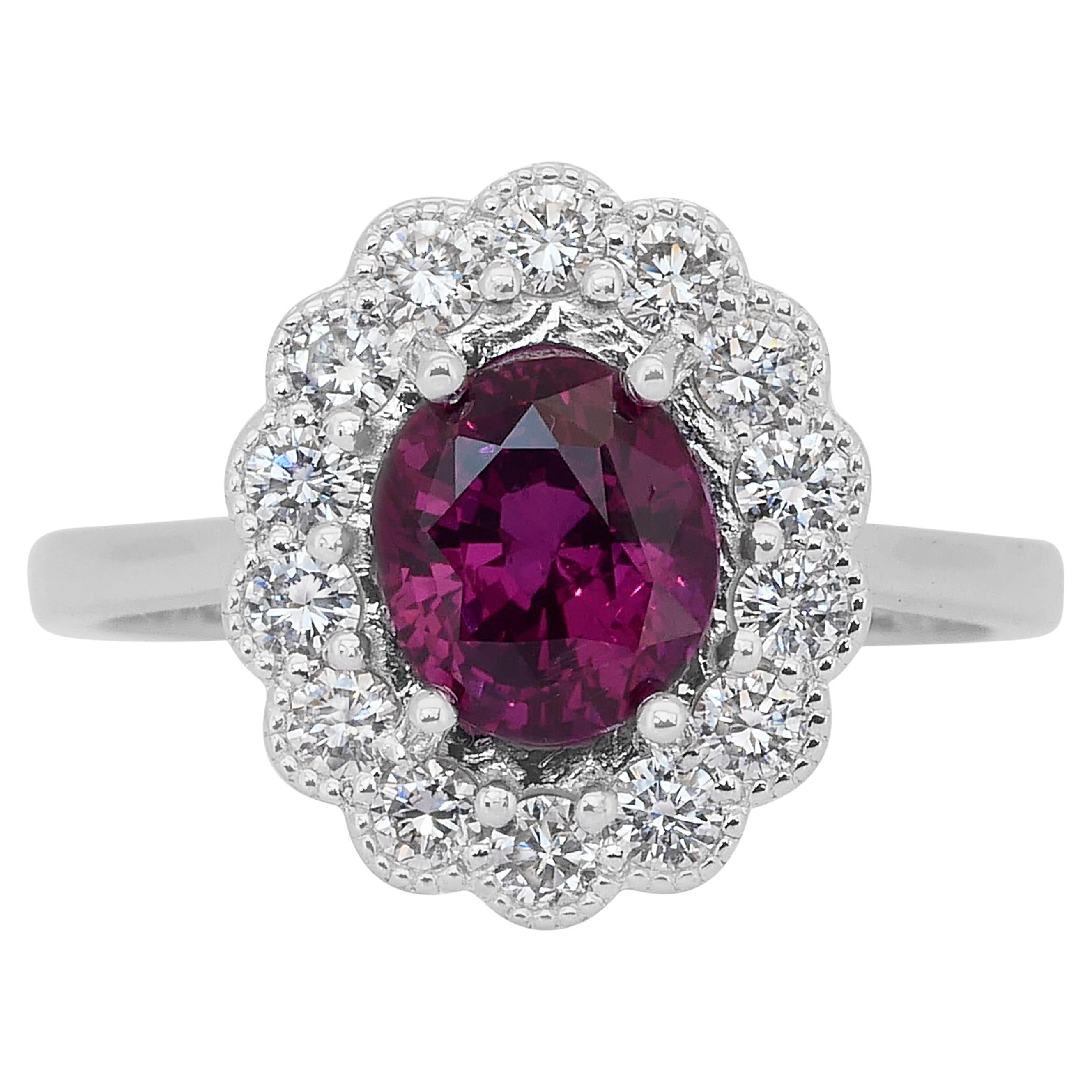 Stunning 3.18ct Sapphire and Diamonds Cluster Ring in 18k White Gold - GIA