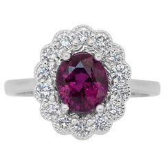 Stunning 3.18ct Sapphire and Diamonds Cluster Ring in 18k White Gold - GIA