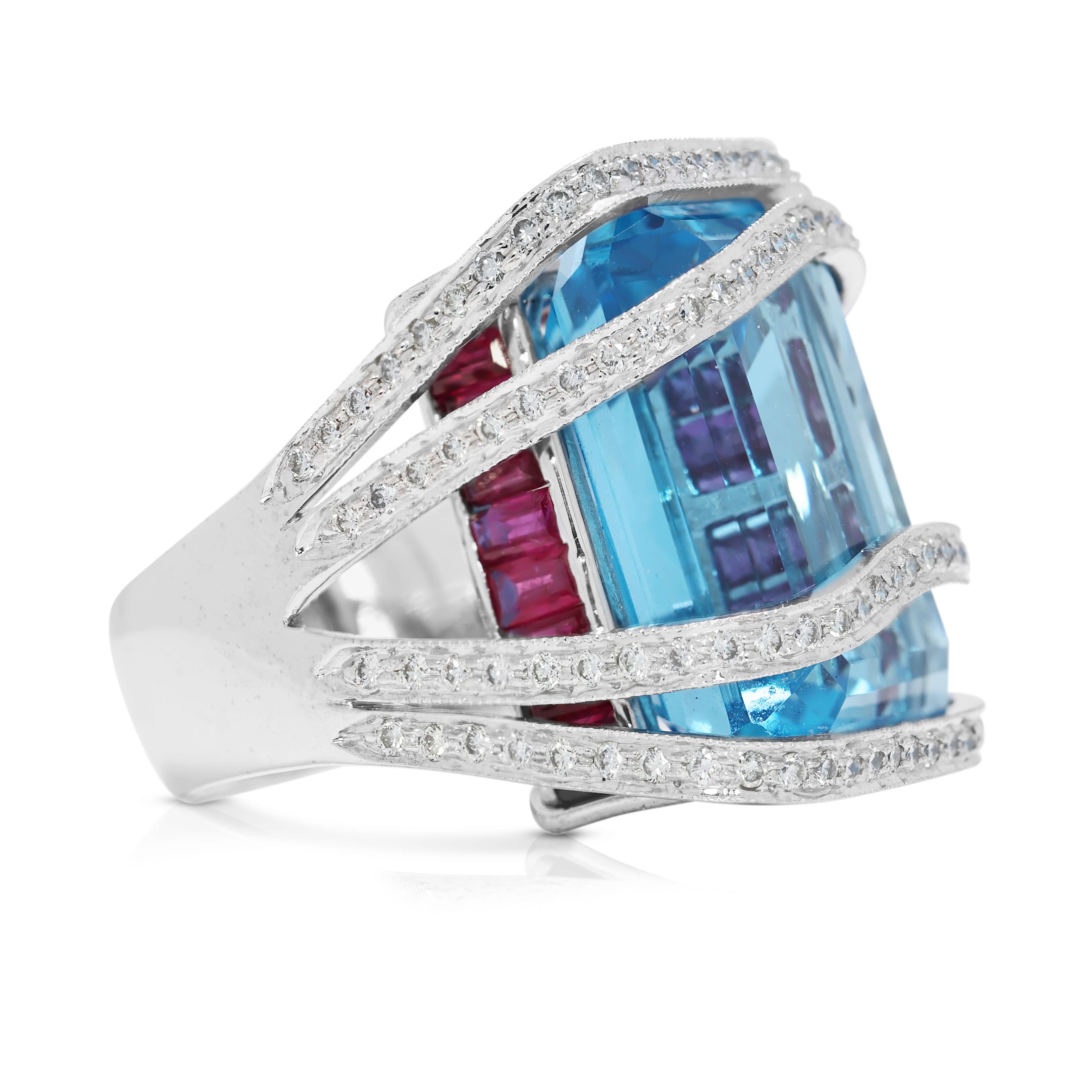 Atemberaubender Ring aus 18 Karat Weißgold mit 32,45 Karat Topas, Rubin und natürlichen Diamanten im Zustand „Hervorragend“ im Angebot in רמת גן, IL