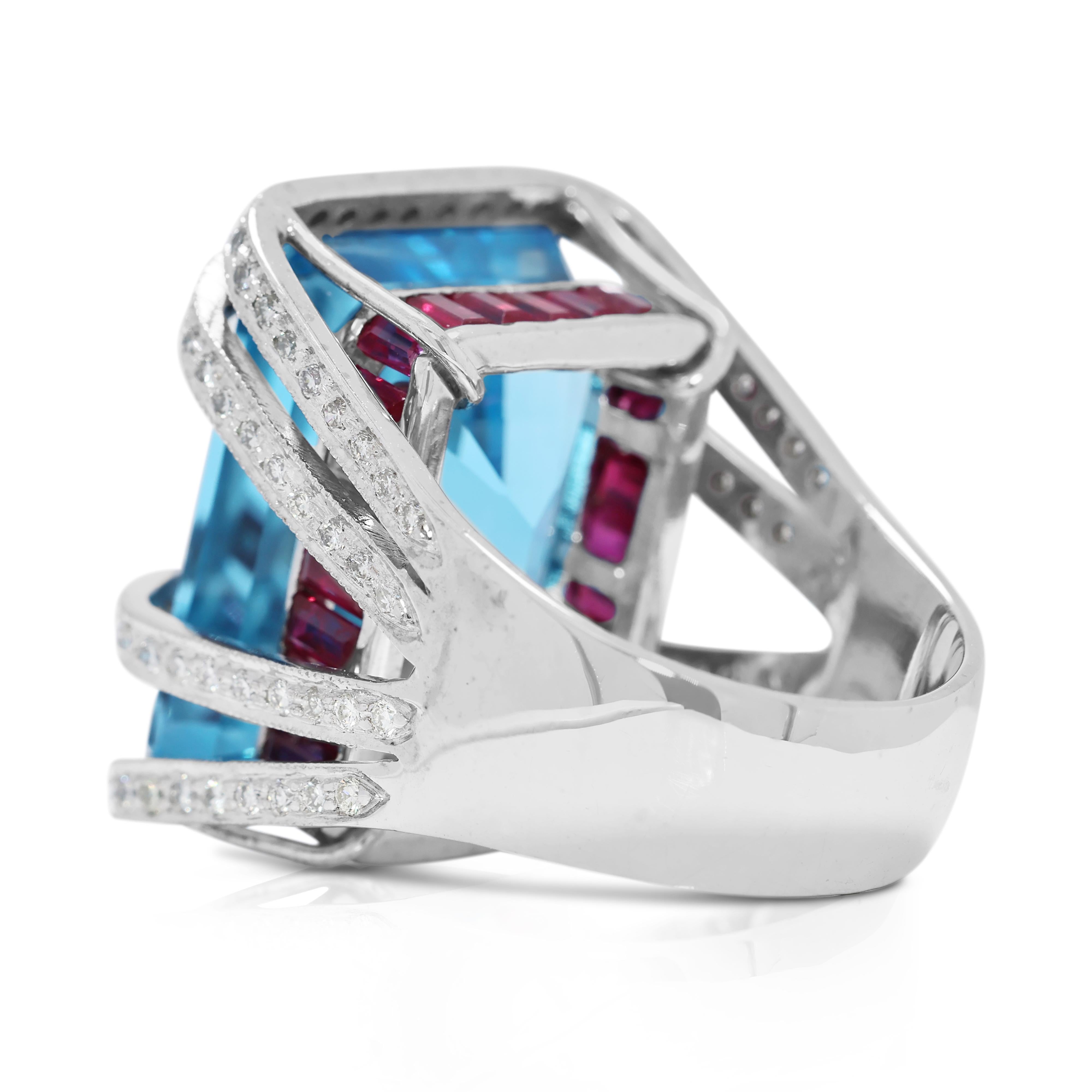 Atemberaubender Ring aus 18 Karat Weißgold mit 32,45 Karat Topas, Rubin und natürlichen Diamanten Damen im Angebot