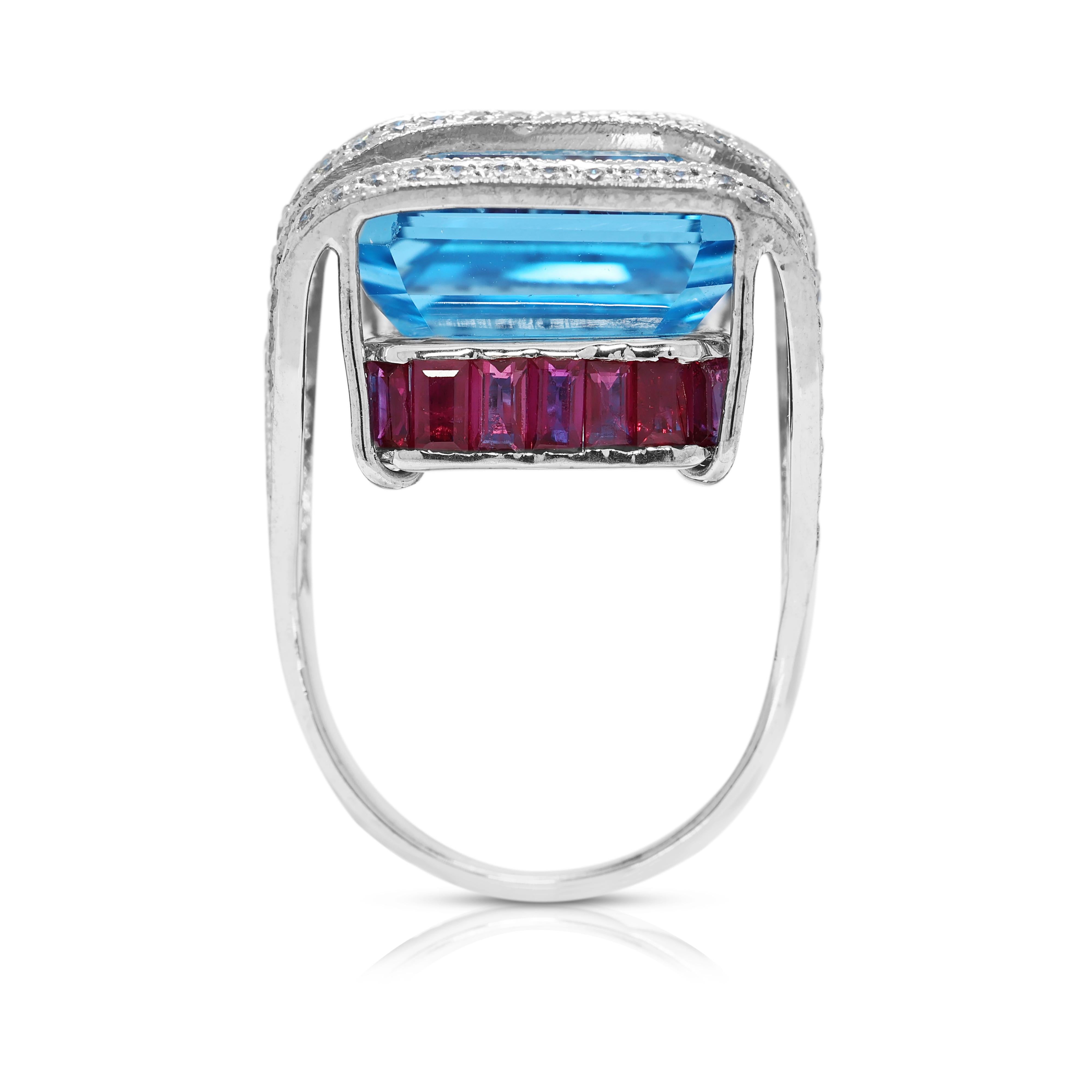 Atemberaubender Ring aus 18 Karat Weißgold mit 32,45 Karat Topas, Rubin und natürlichen Diamanten im Angebot 2