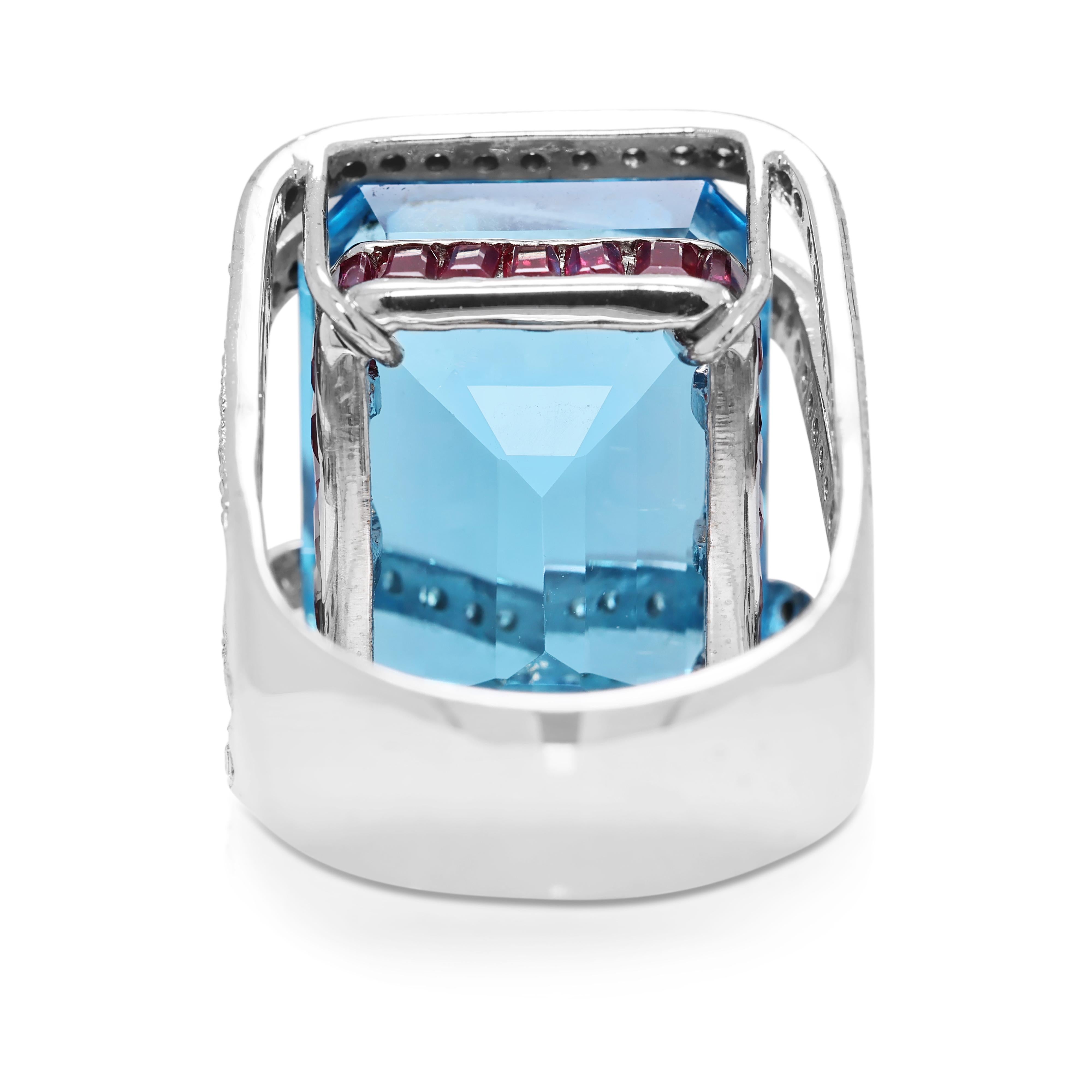 Atemberaubender Ring aus 18 Karat Weißgold mit 32,45 Karat Topas, Rubin und natürlichen Diamanten im Angebot 3