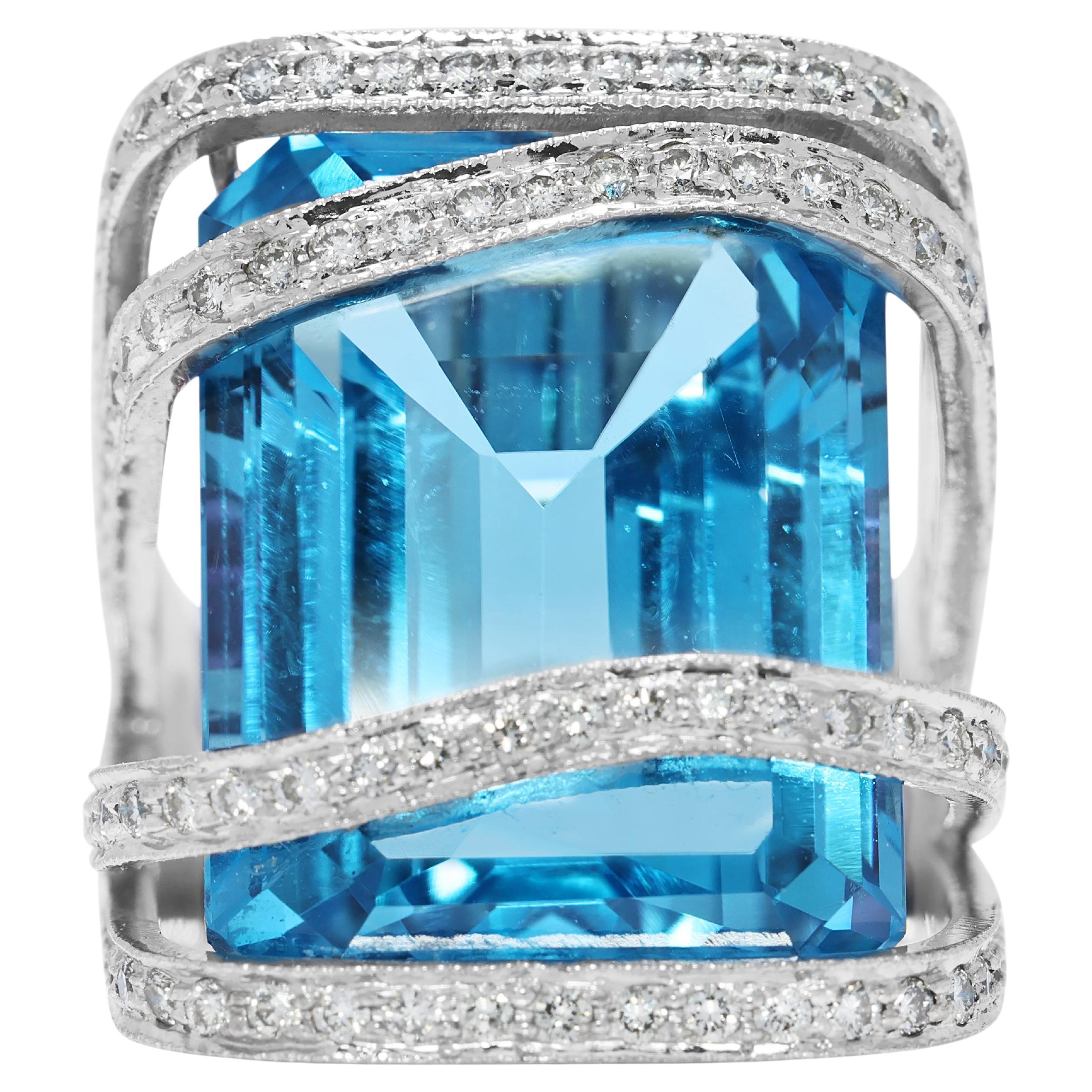 Stunning 32.45ct Topaz, Ruby, and Natural Diamonds Ring in 18K White Gold