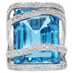Stunning 32.45ct Topaz, Ruby, and Natural Diamonds Ring in 18K White Gold