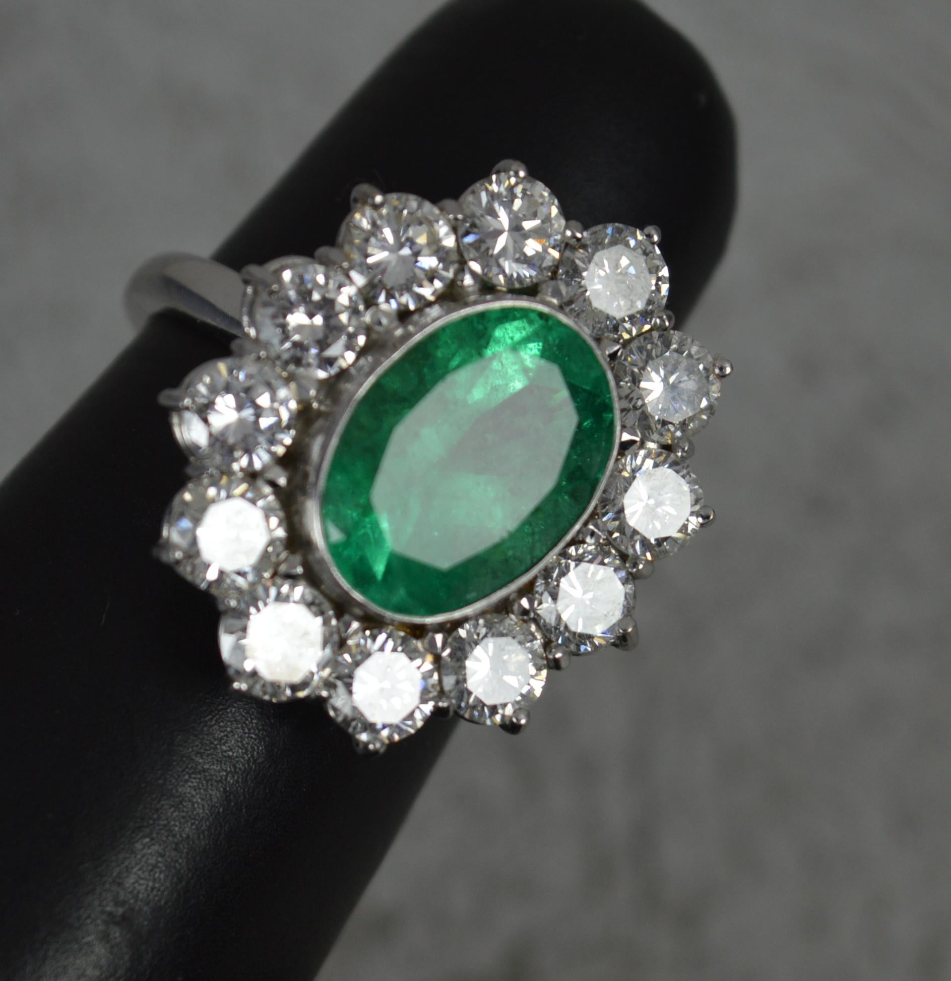 Stunning 3.25ct Emerald and 2.00ct Diamond Platinum Cluster Ring 5