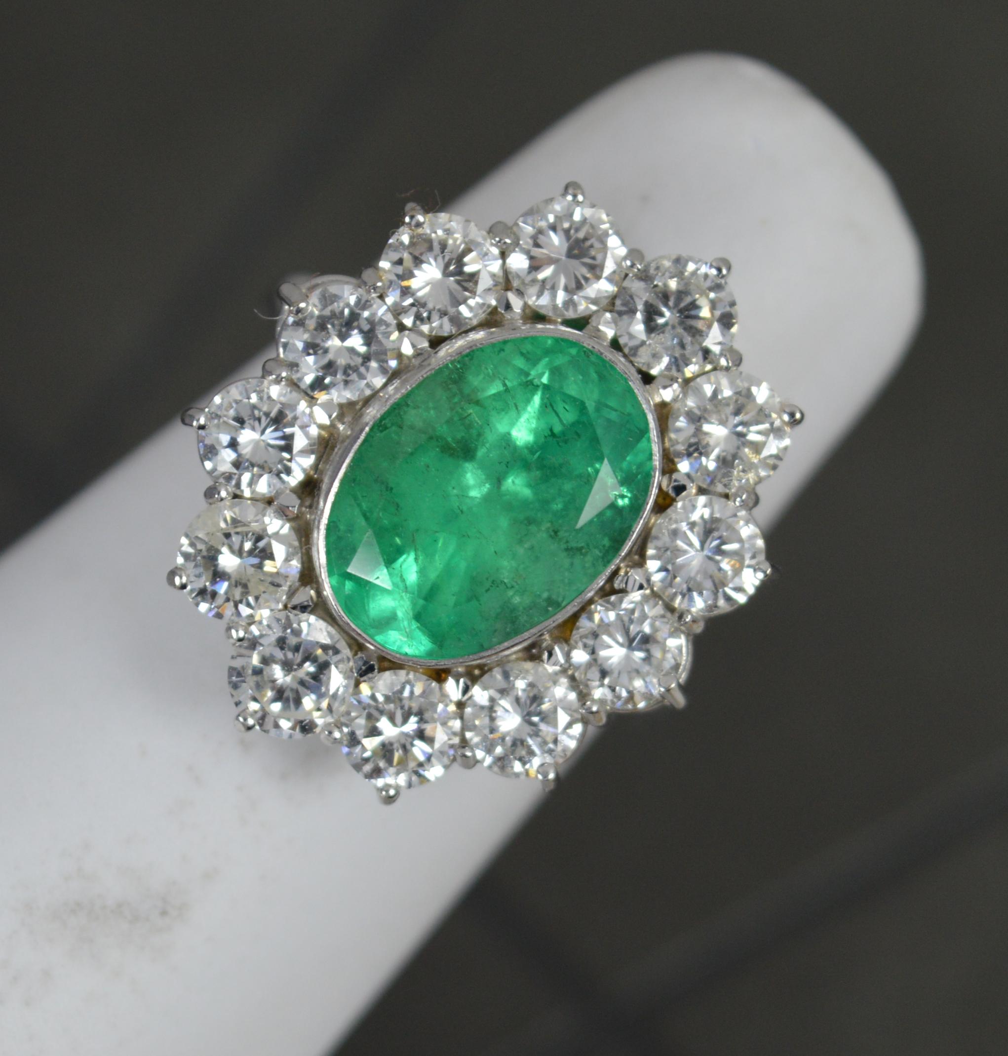 Stunning 3.25ct Emerald and 2.00ct Diamond Platinum Cluster Ring 6