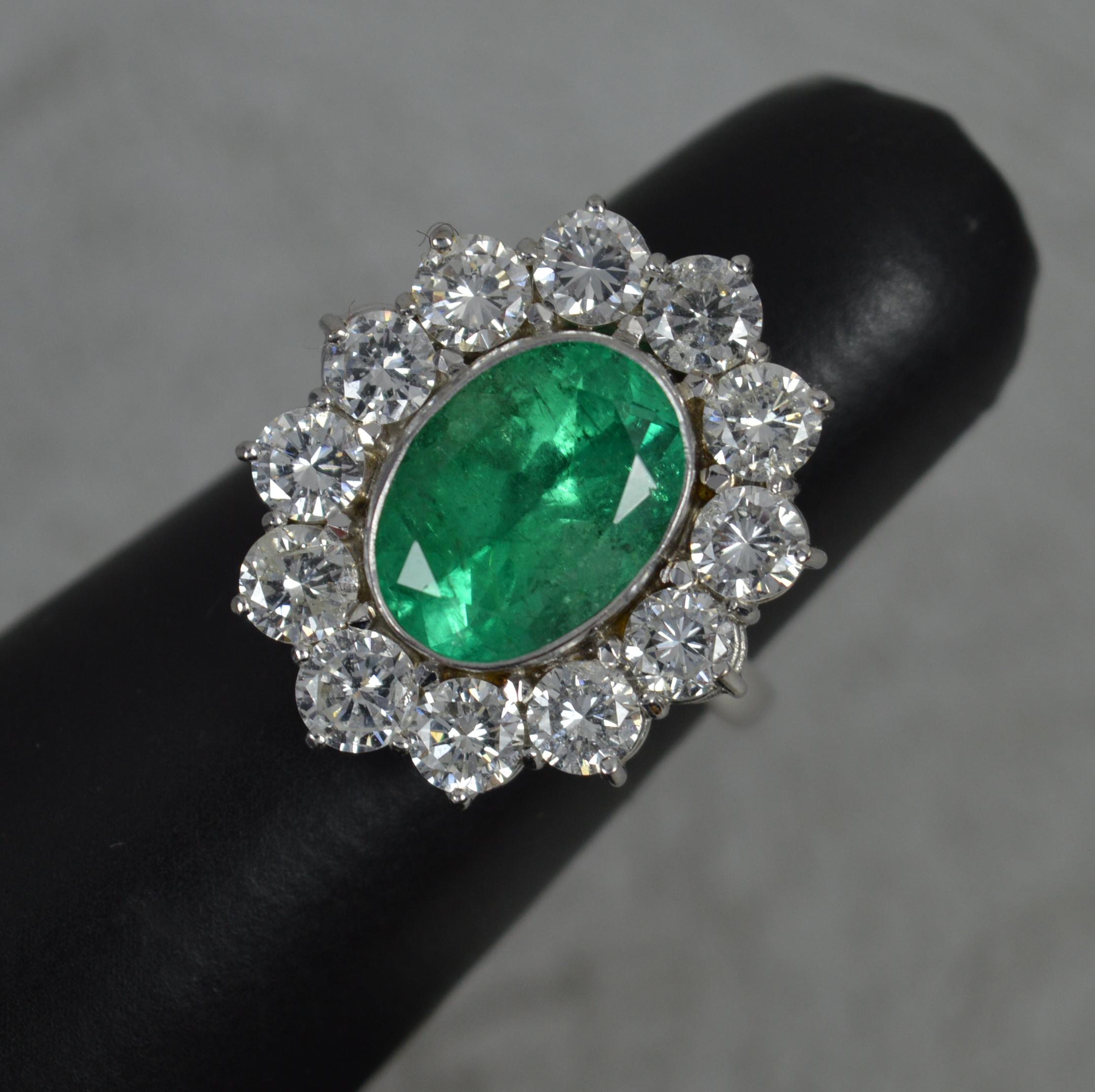 Stunning 3.25ct Emerald and 2.00ct Diamond Platinum Cluster Ring 4