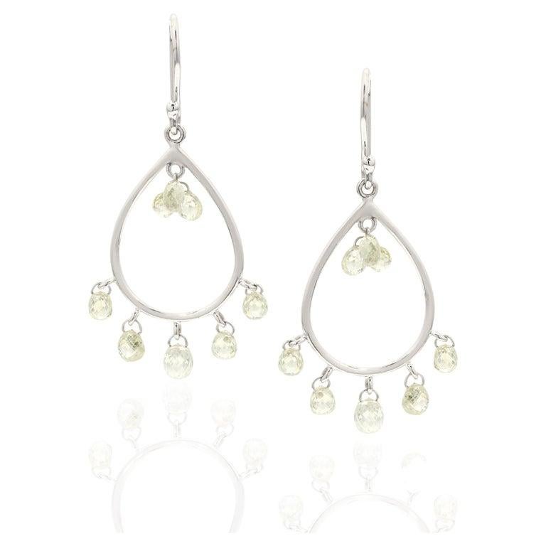 Modern 3.30 Carat Diamond Dangle Earrings in 18K White Gold For Sale