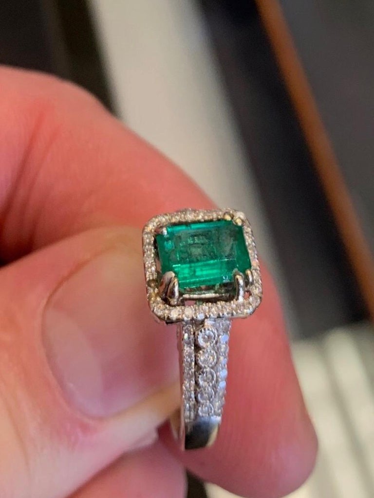 Colombian Emerald and Diamond Halo Ring, 3.38 Carat Total Weight For ...