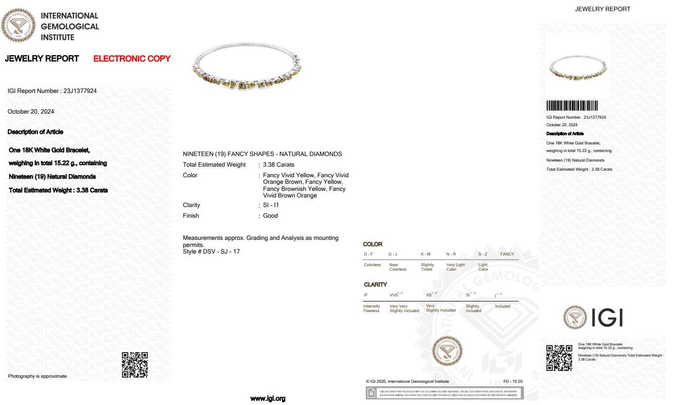 Stunning 3.38ct Diamonds Fancy-Colored Bracelet in 18k White Gold In New Condition In רמת גן, IL